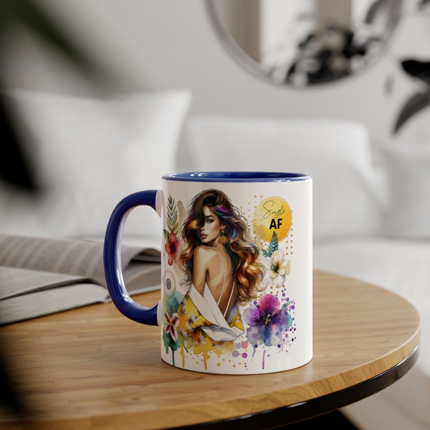 Single AF Colorful Motivational Accent Mug with Floral Design, Perfect for Gifts and Daily Inspiration