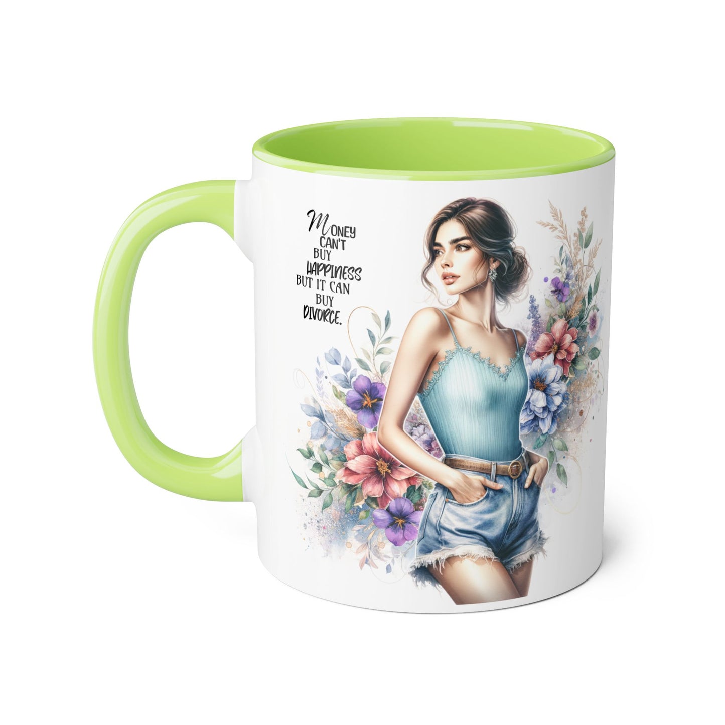 Money Can't Buy Happiness But It Can Buy Divorce Humoristic Inspirational Accent Mugs, Motivational Gift for Women, Floral Coffee Cup, Mother's Day Mug, Women Empowerment Drinkware