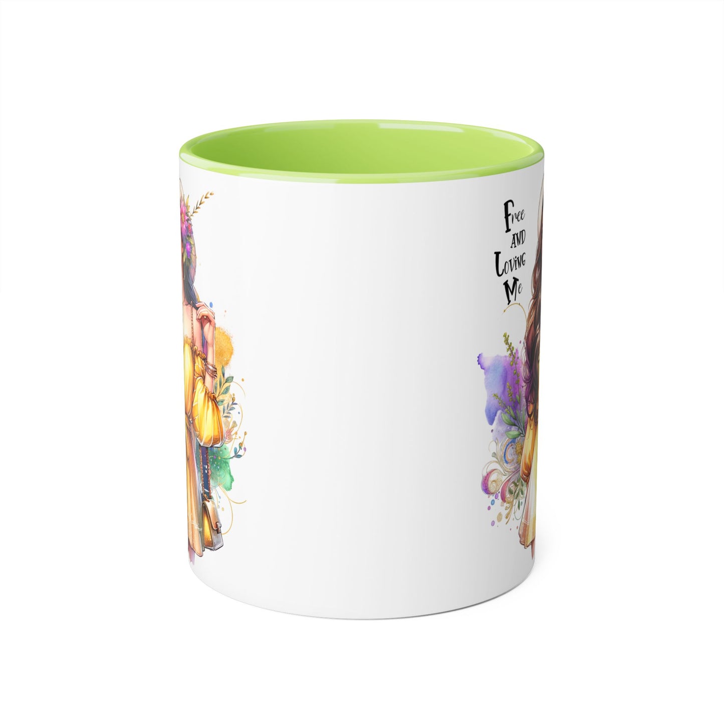 Free and Loving Me Vibrant Accent Mug, Colorful Coffee Cup for Self-Care