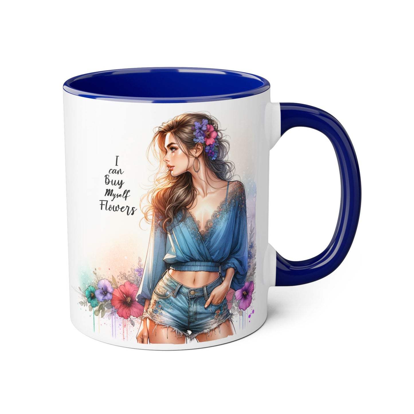 Chic Floral Accent Mug | I Can Buy My Own Flowers | Gift for Her, Coffee Cup, Art Mug, Inspirational Drinkware, Stylish Tea Mug