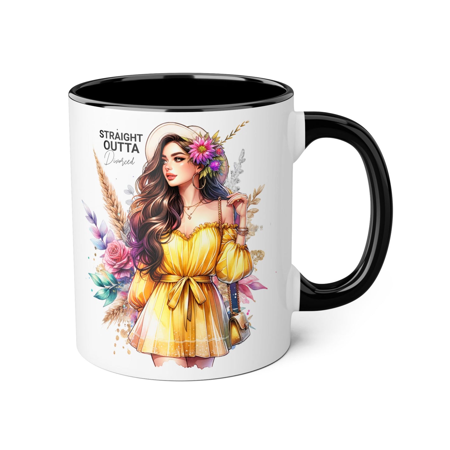 Straight Outta Divorced Humoristic Chic Floral Accent Mug, Stylish Coffee Cup, Trendy Teacup, Unique Gift for Friends, Perfect for Birthdays and Celebrations