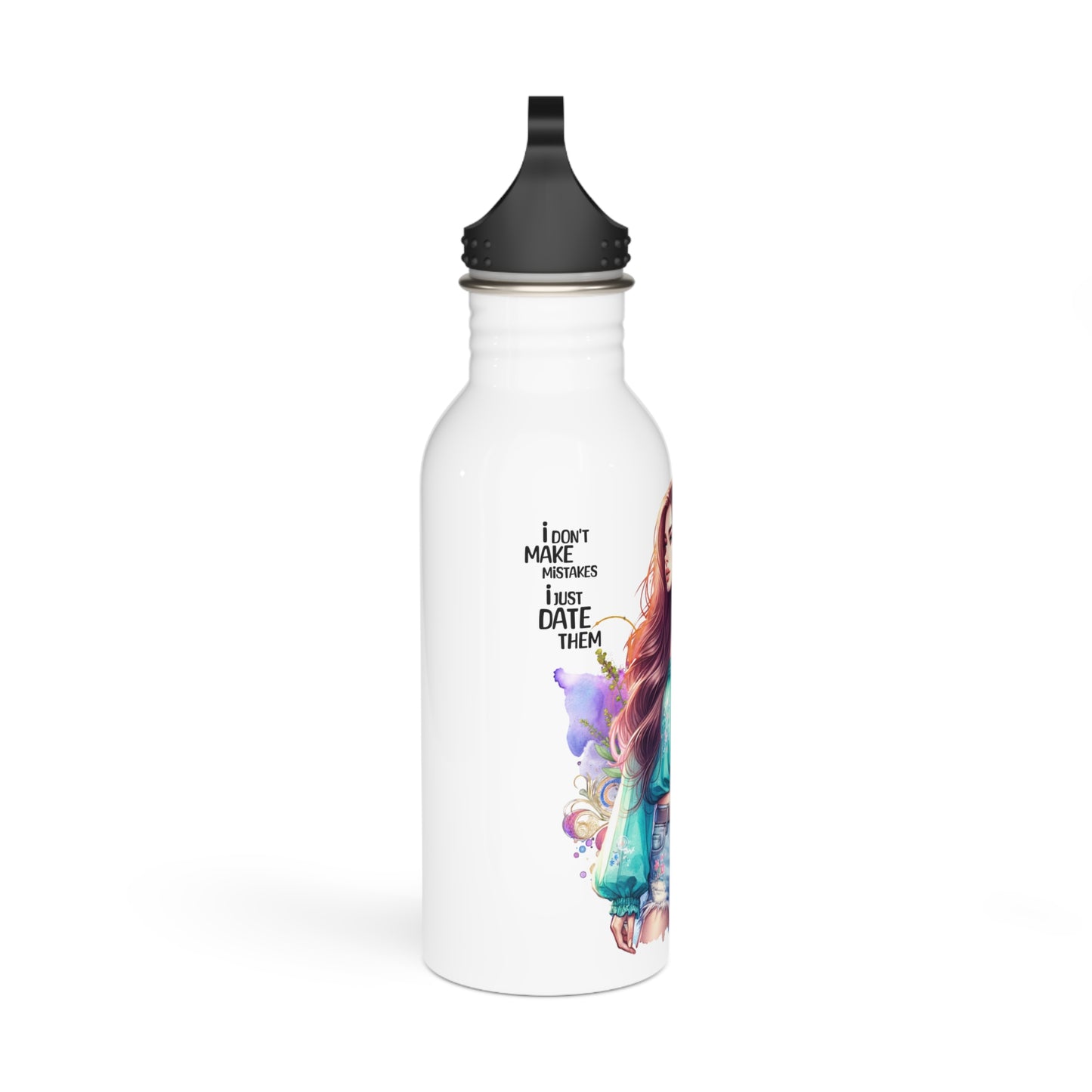 I Don't Make Mistakes, I Date Them Bohemian Water Bottle with Inspirational Quotes, Eco-Friendly Hydration, Gift for Nature Lovers, Fitness Enthusiasts, Travel Accessory
