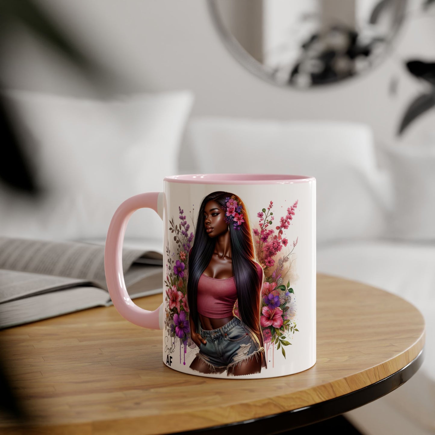 Single AF Floral Portrait Accent Mug, Unique Gift for Coffee Lovers, Home Decor, Self-Care, Birthday, Floral Art Mug, Artistic Coffee Cup