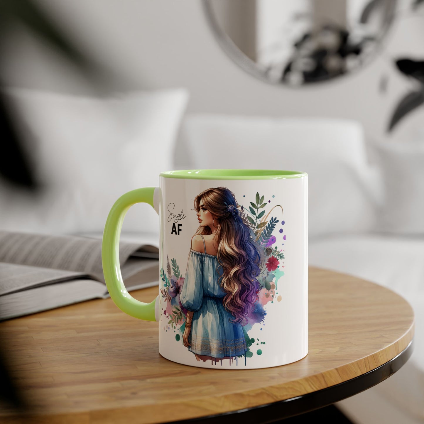 Single AF Boho Art Accent Mug, Unique Coffee Mug, Gift for Her, Floral Mug, Inspirational Mug, Perfect for Birthdays, Encouragement