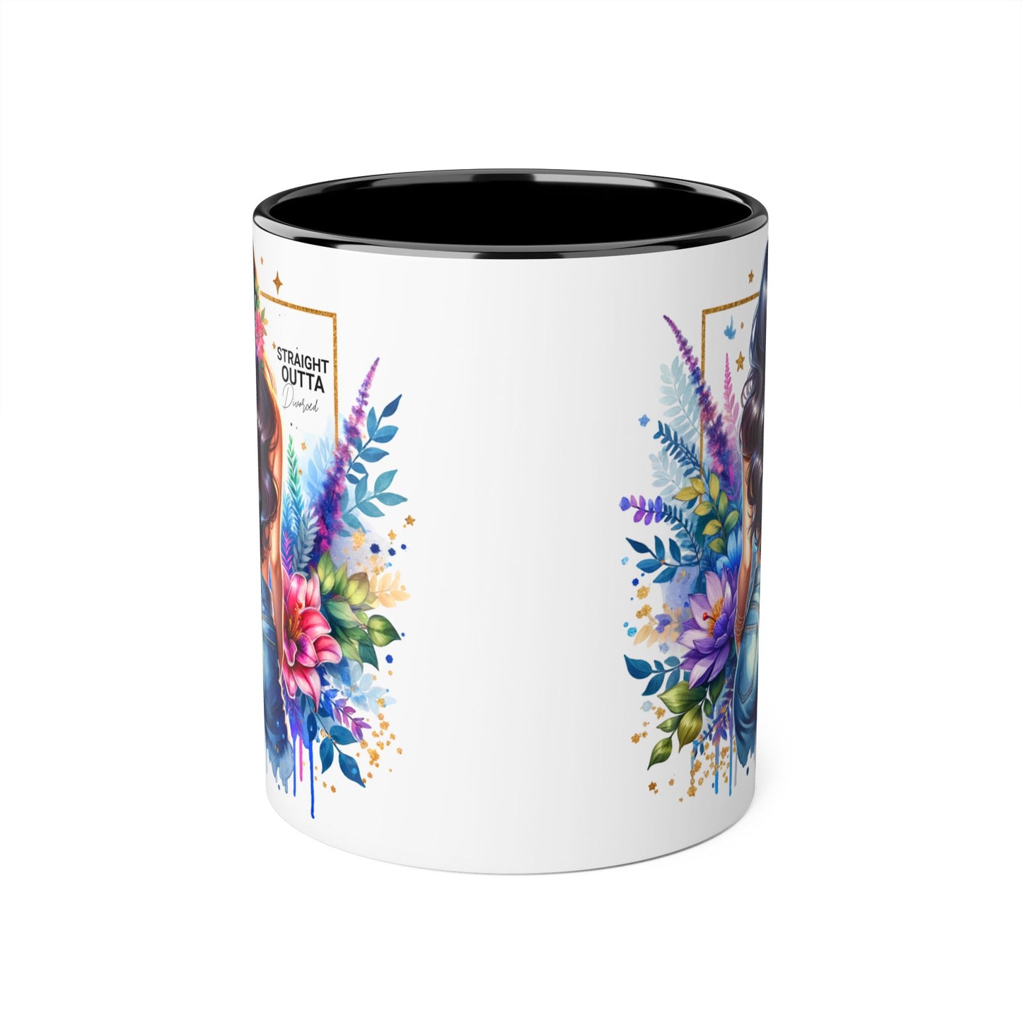 Straight Outta Divorced Humoristic Vibrant Floral Mug for Coffee Lovers, Straight Outta, Gift for Her, Inspirational Drinkware, Perfect for Birthdays, Celebrations