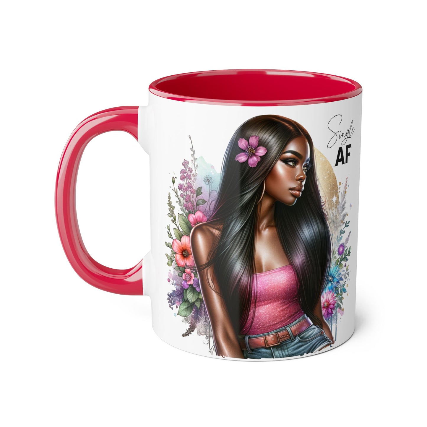 Single AF Stylish Accent Mug, Beautiful Coffee Cup, Unique Gift for Her, Trendy Drinkware, Floral Design Mug, Inspirational Sip