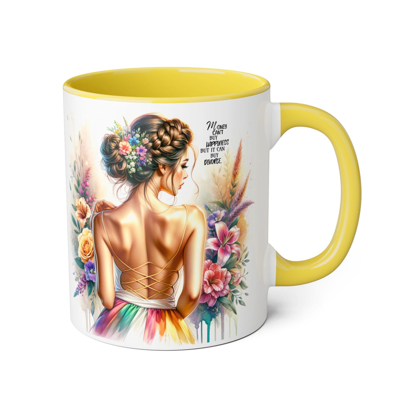 Money Can't Buy Happiness But It Can Buy Divorce Humoristic Beautiful Woman Floral Accent Mug, Inspirational Coffee Cup, Unique Gift, Art Lover Mug, Home Decor, Decorative Coffee Mug