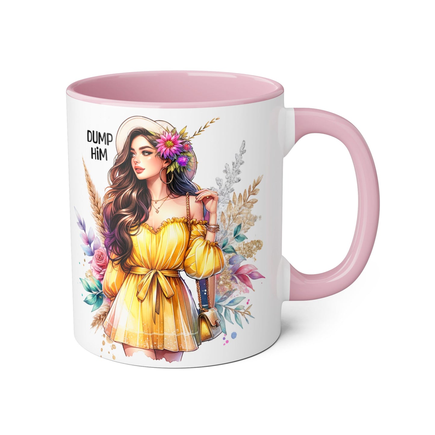 Chic Accent Mugs, Motivational Coffee Cup, Gift for Her, Unique Tea Mug, Floral Design for Friends, Dump Him Mug