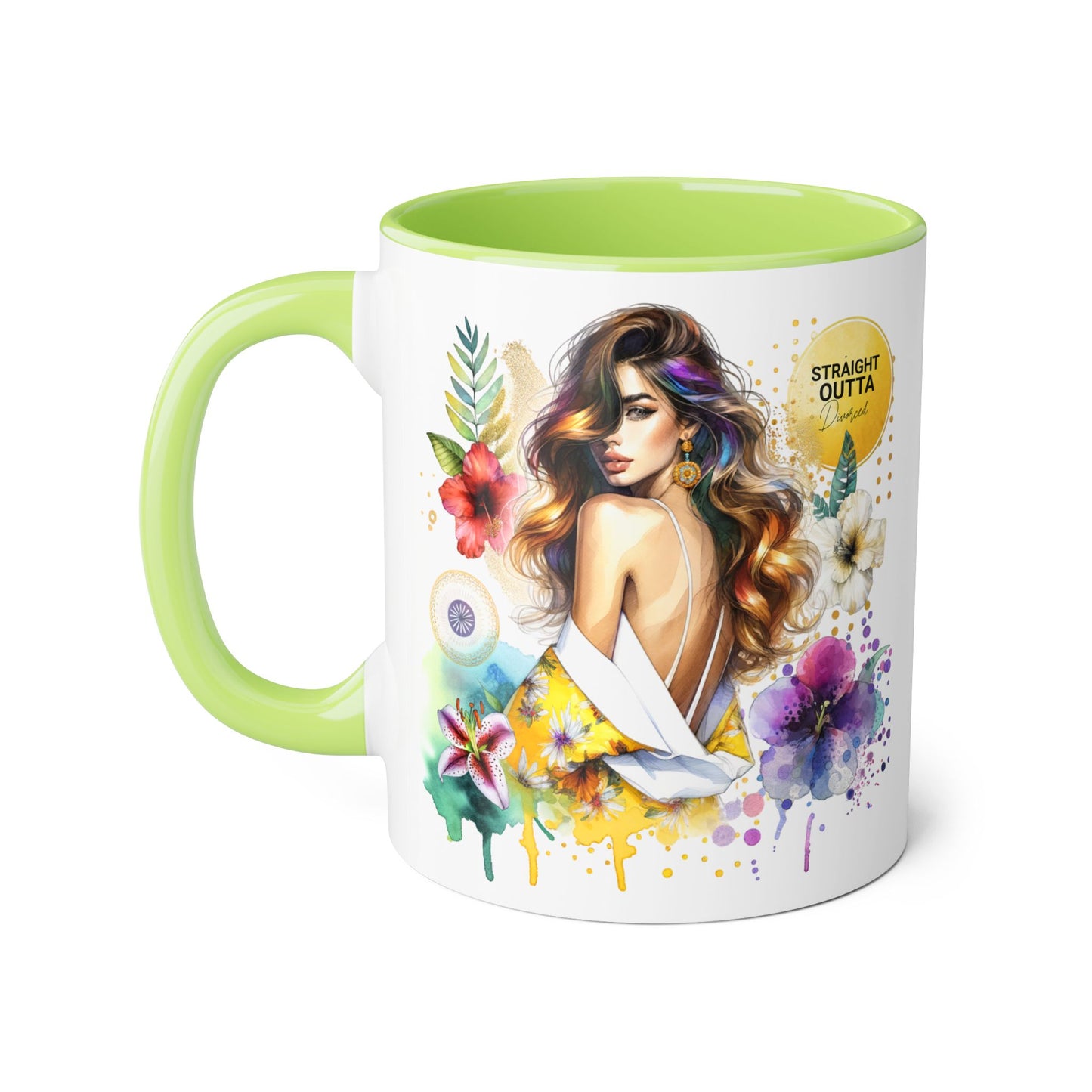 Straight Outta Divorced Humoristic Vibrant Accent Mugs, Floral Coffee Cup, Artistic Drinkware, Gift for Her, Home Decor, Unique Mug