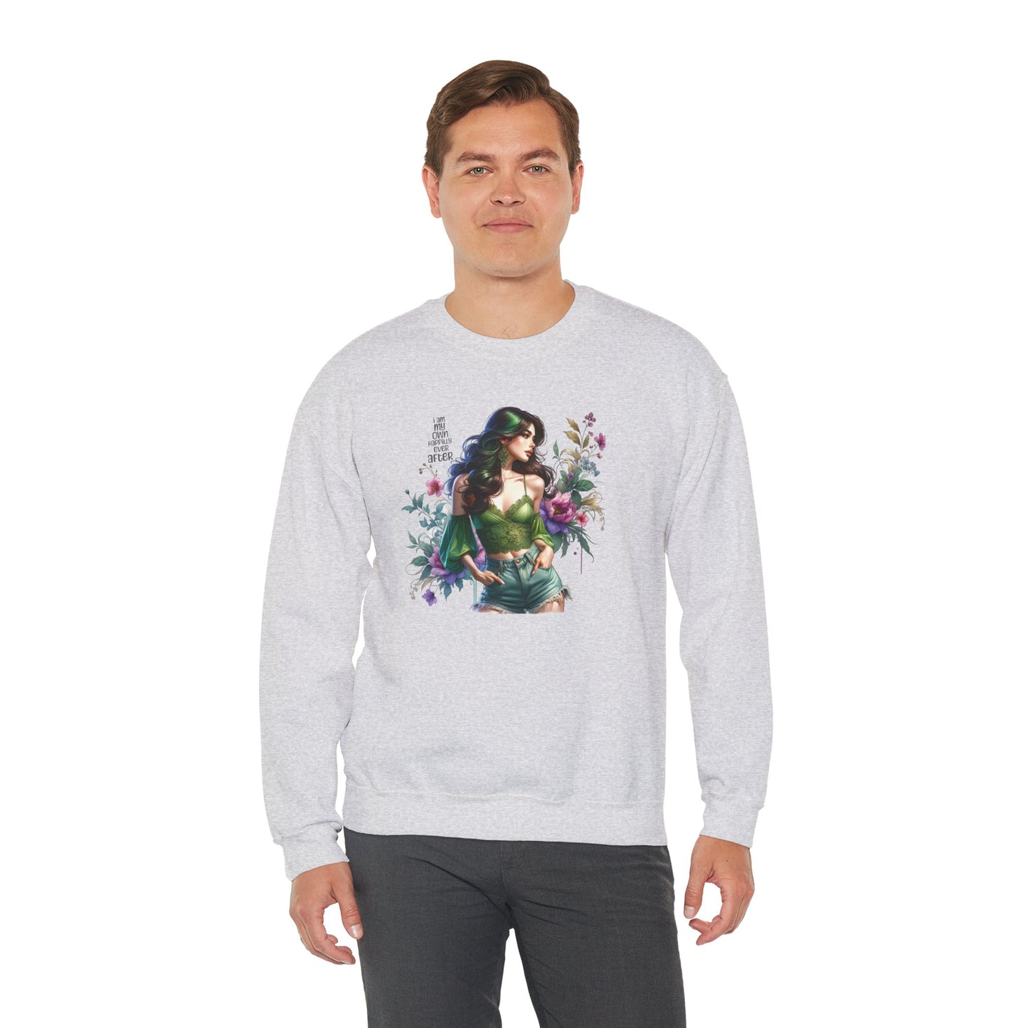 I Am My Own Happily Ever After Heroine Floral Sweatshirt | Unisex Cozy Crewneck, Gift for Her, Vintage Style, Plant Lover's Apparel, Superhero Inspired