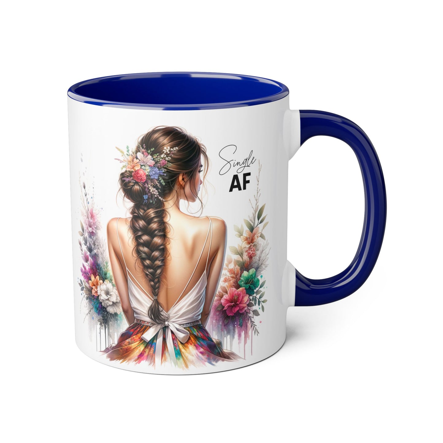 Single AF Bohemian Accent Mug - Smile AF, Floral Coffee Cup, Gift for Her, Inspirational Drinkware, Home Décor, Unique Present