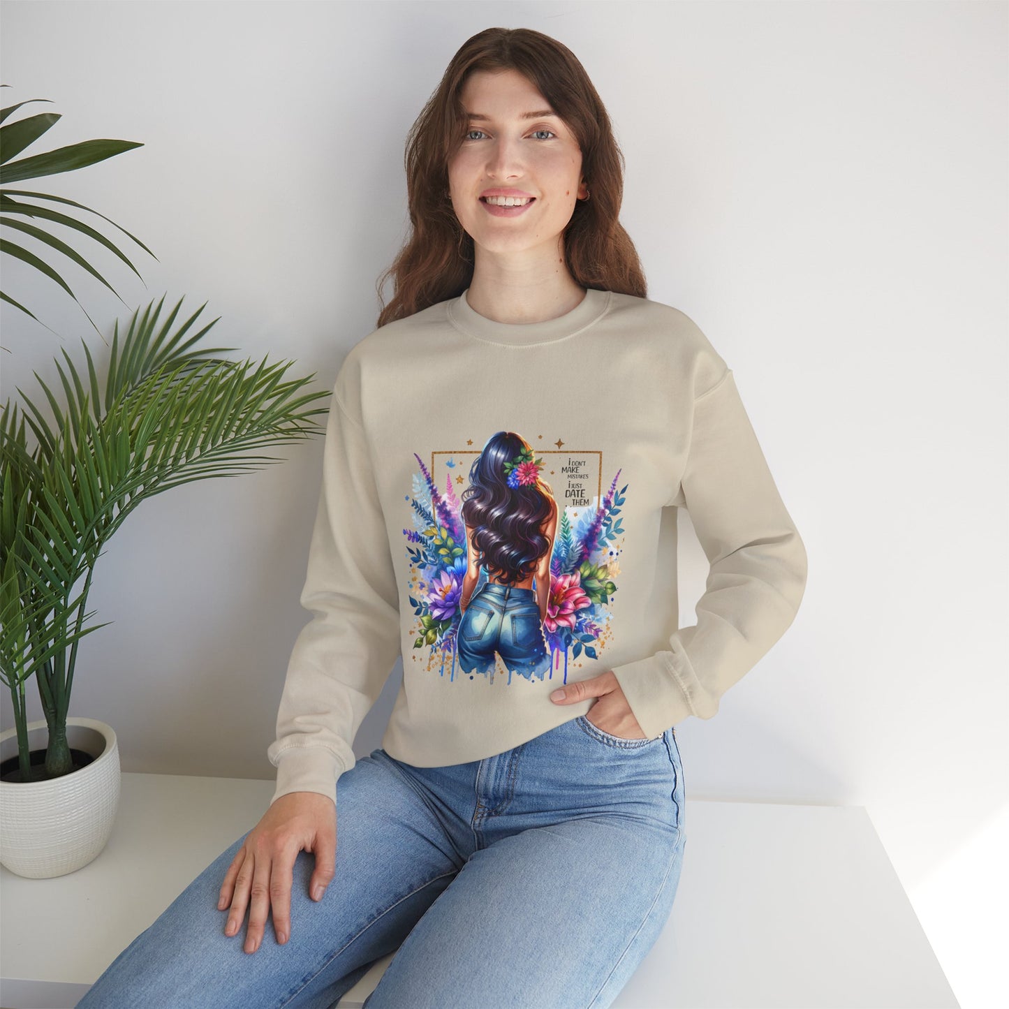 I Don`t Make Mistakes, I Just Date Them Colorful Art Sweatshirt, Stylish Crewneck, Floral Design, Unisex Apparel, Gift for Her, Cozy Fashion, Unique Artwork Sweatshirt