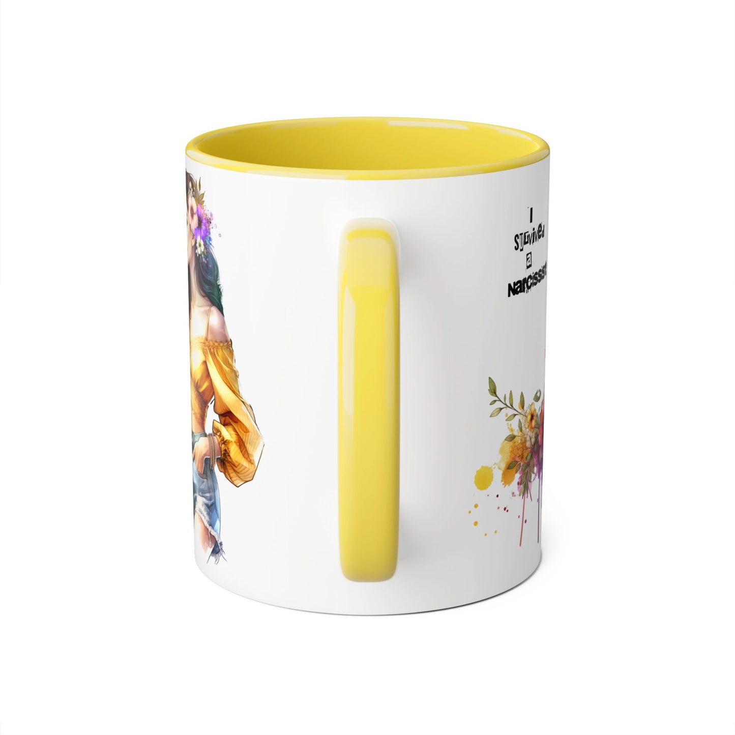 Empowering Accent Mug, Flower Art Coffee Cup, I Survived a Narcissist, Gift for Her, Inspirational Tea Mug, Self-Care