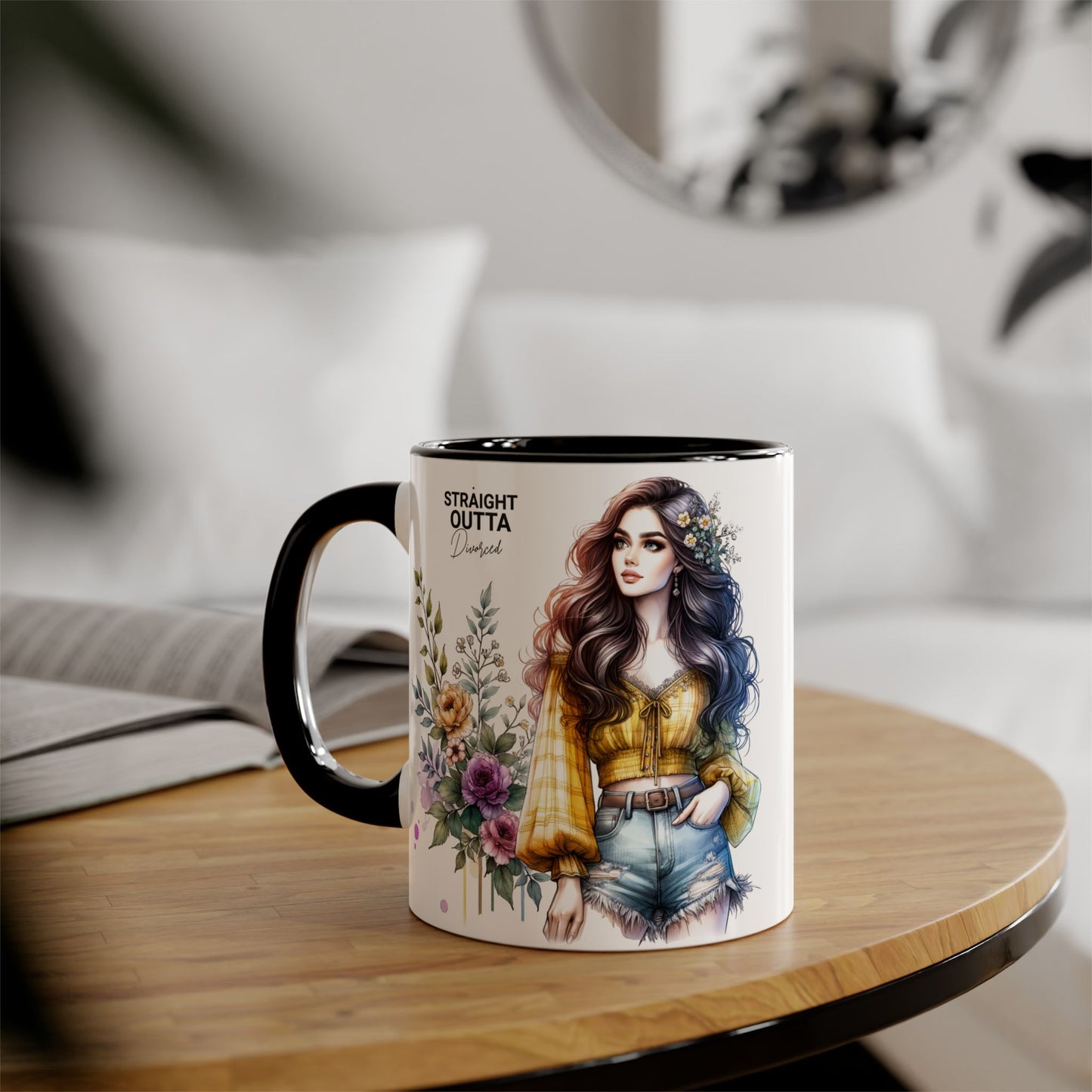 Straight Outta Divorced Humoristic Stylish Floral Accent Mug, Perfect for Coffee Lovers, Gift for Her, Home Decor, Mother's Day, Birthday, Everyday Use