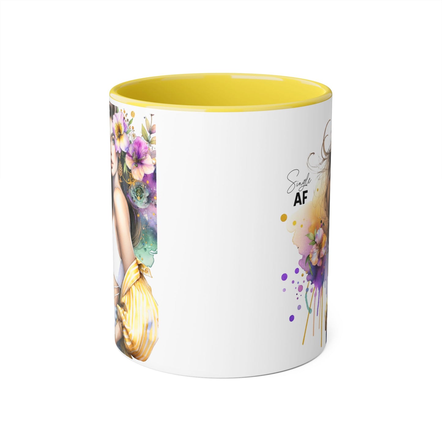 Single AF Chic Accent Mugs with Floral Art, Stylish Coffee Cups, Trendy Tea Mugs, Gift for Her, Motivational and Inspiring Drinkware