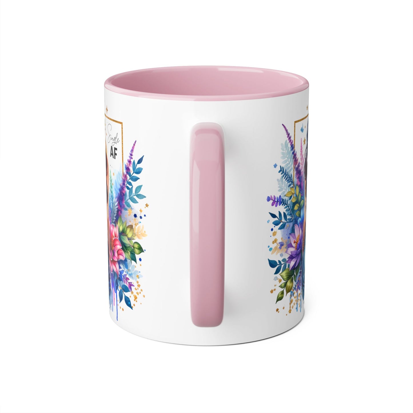 Single AF Vibrant Floral Accent Mug, Coffee Cup for Her, Gift for Friends, Inspirational Kitchen Decor, Unique Art Mug, Stylish Drinkware