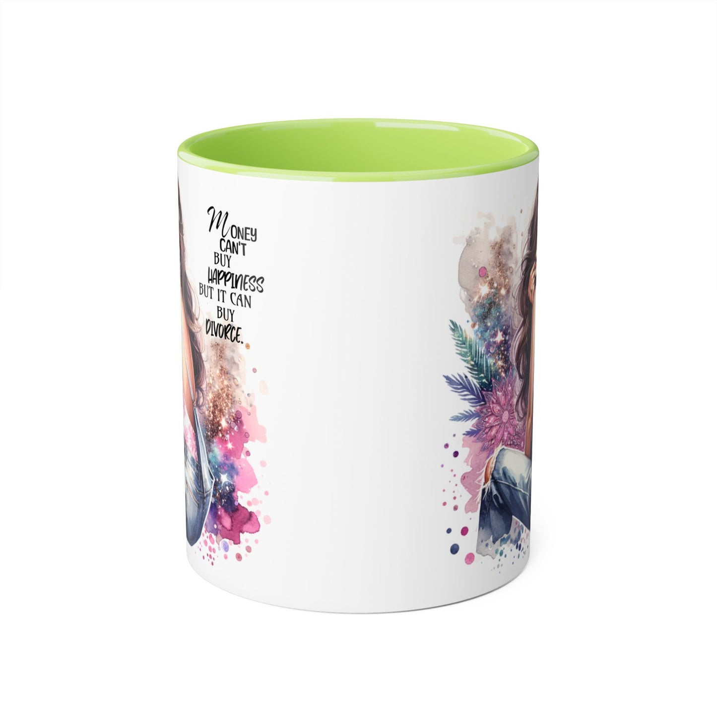Money Can't Buy Happiness But It Can Buy Divorce Humoristic Artistic Inspirational Mug, Stylish Coffee Cup for Motivation, Unique Gift for Friends, Home Décor, Floral Design