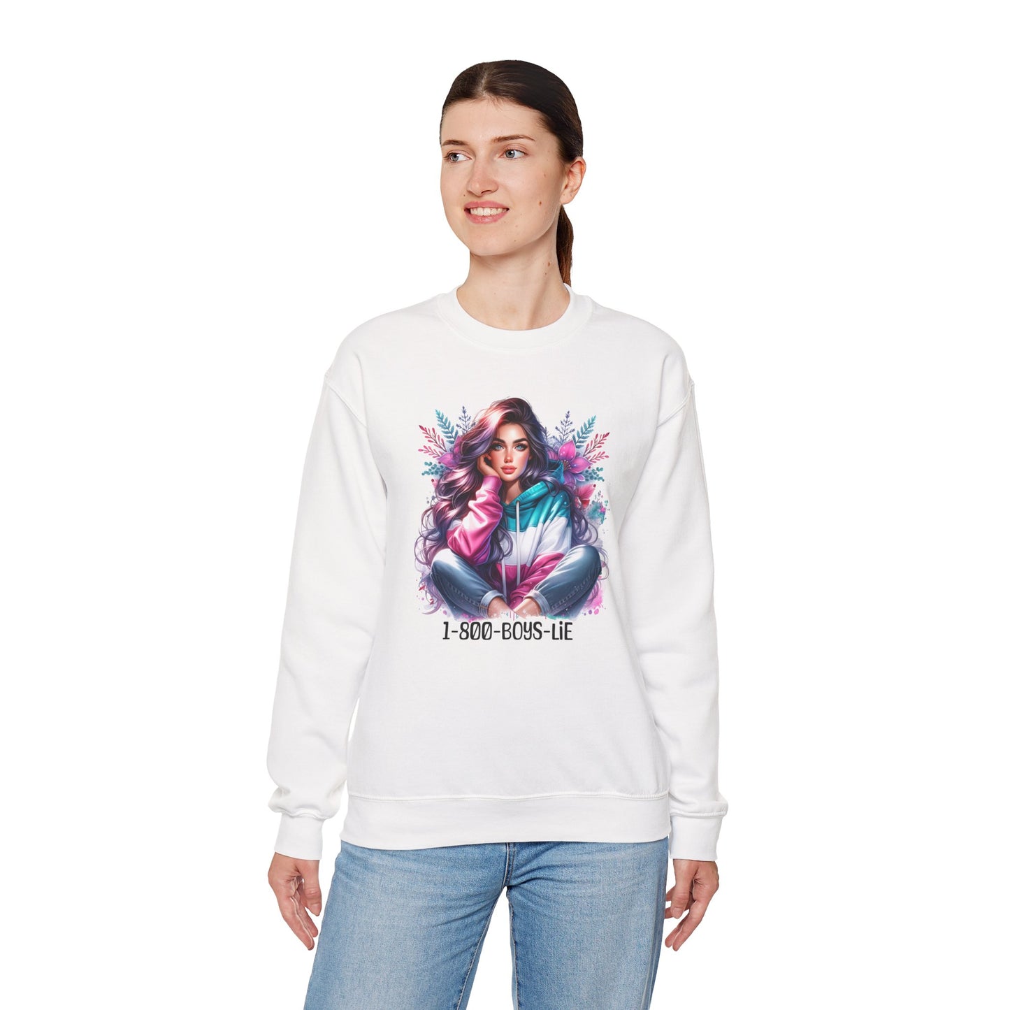 Chic Graphic Crewneck Sweatshirt - 1-800-BOYS-LIE, Cozy Sweatshirt, Fashion Sweatshirt, Casual Wear, Unique Gift, Trendy Outfit