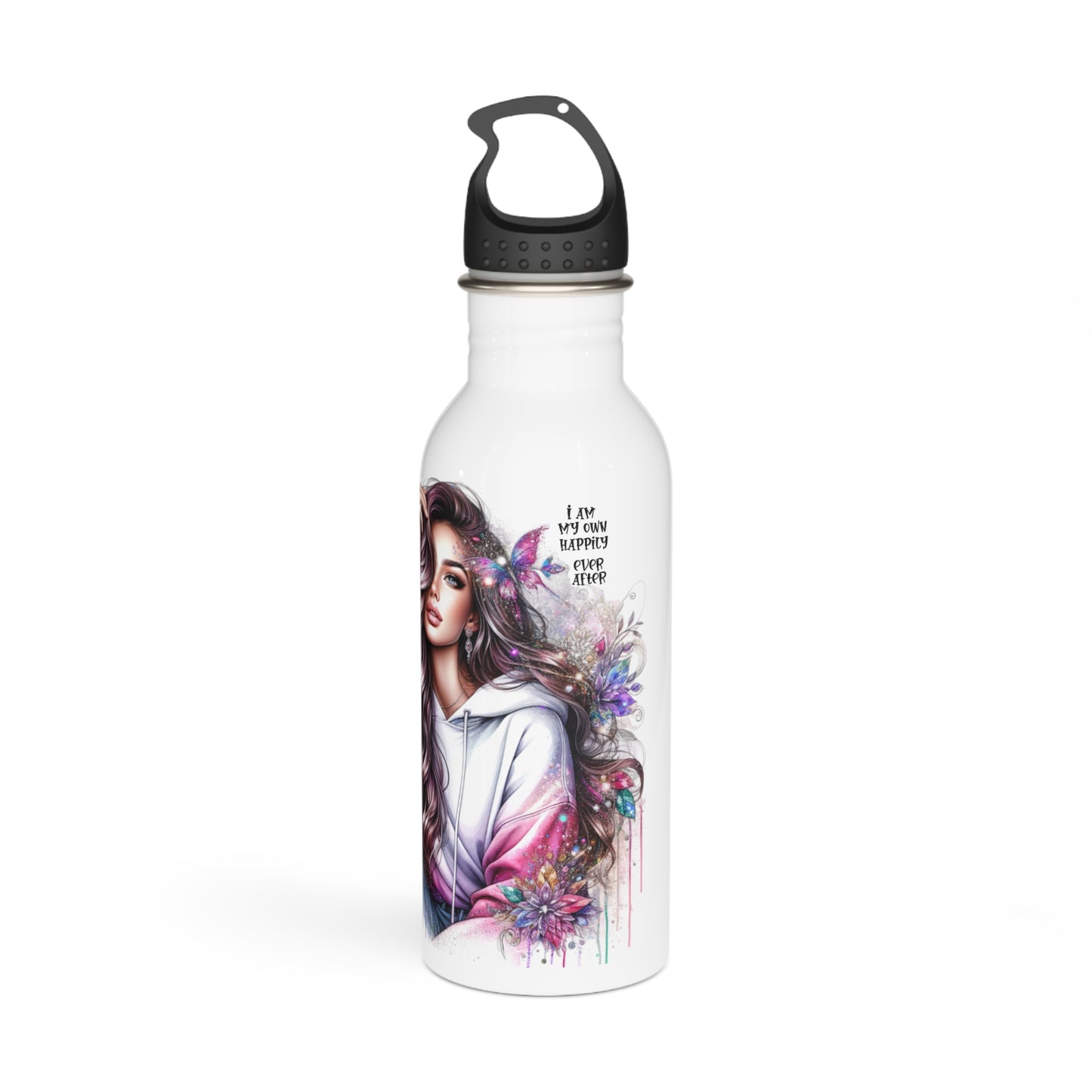 I Am My Own Happily Ever After Stylish Stainless Steel Water Bottle with Floral Design - Perfect for Active Lifestyles