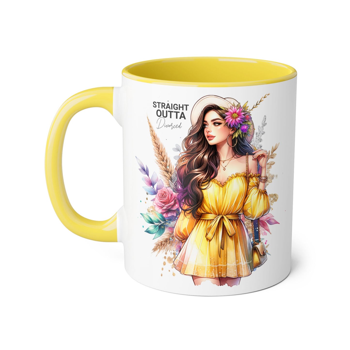 Straight Outta Divorced Humoristic Chic Floral Accent Mug, Stylish Coffee Cup, Trendy Teacup, Unique Gift for Friends, Perfect for Birthdays and Celebrations