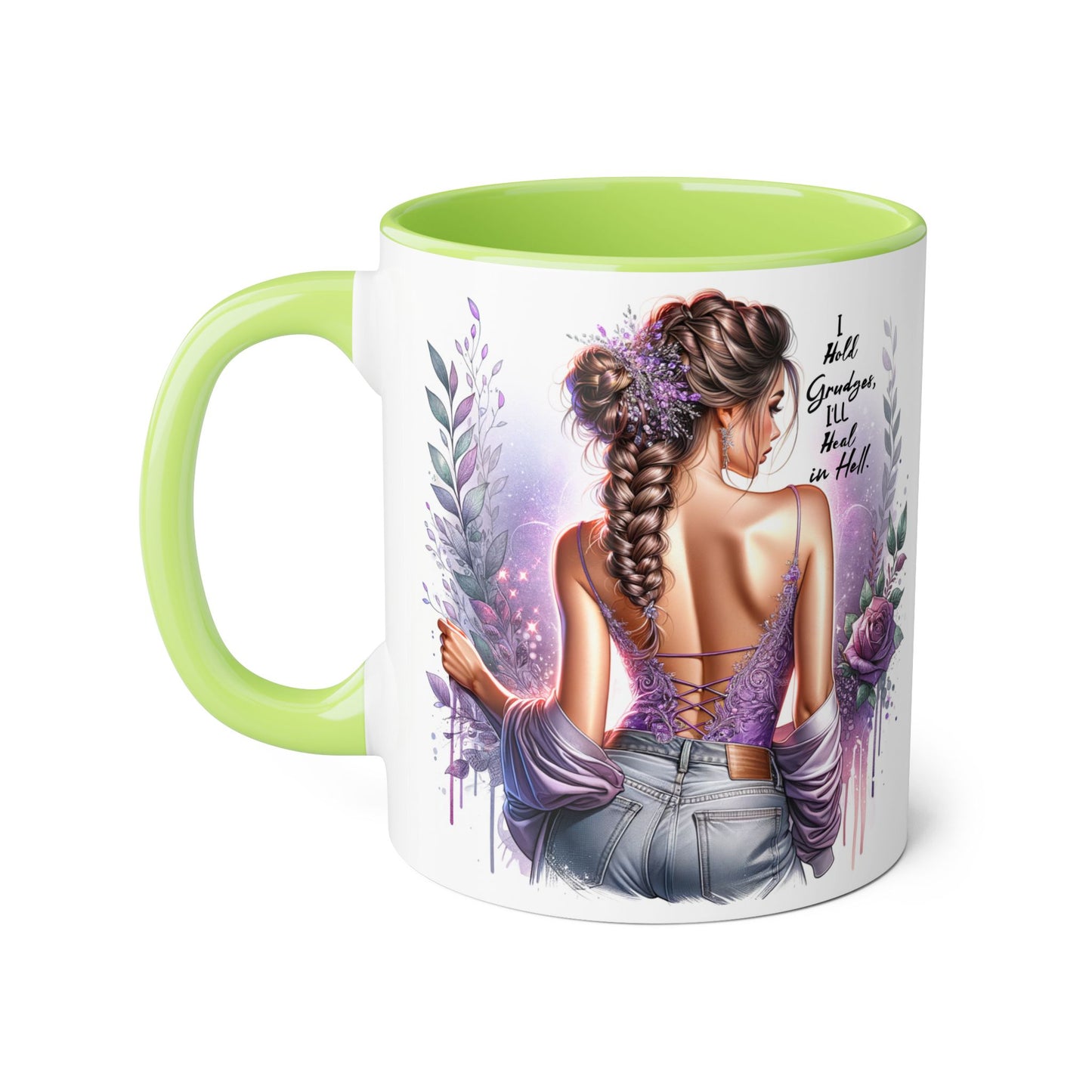 I Hold Grudges, I'll Heal in Hell Stylish Accent Mugs for Inspirational Sips, Gift for Her, Home Décor, Coffee Lover, Floral Artwork, Motivational Coffee Cup