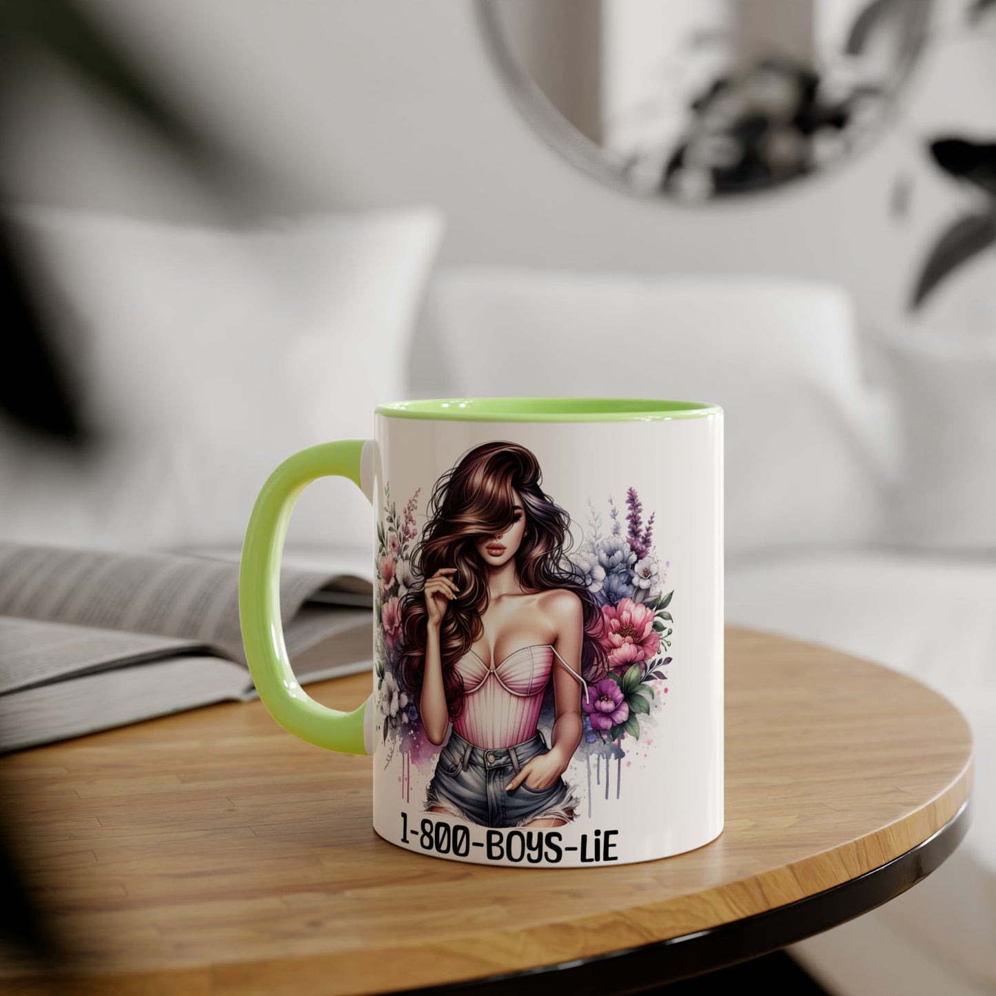 Chic Floral Coffee Mug - 1-800-BOYS-LIE, Trendy Gift for Her, Cute Floral Accent Mug, Coffee Lover's Gift, Girlfriend Mug