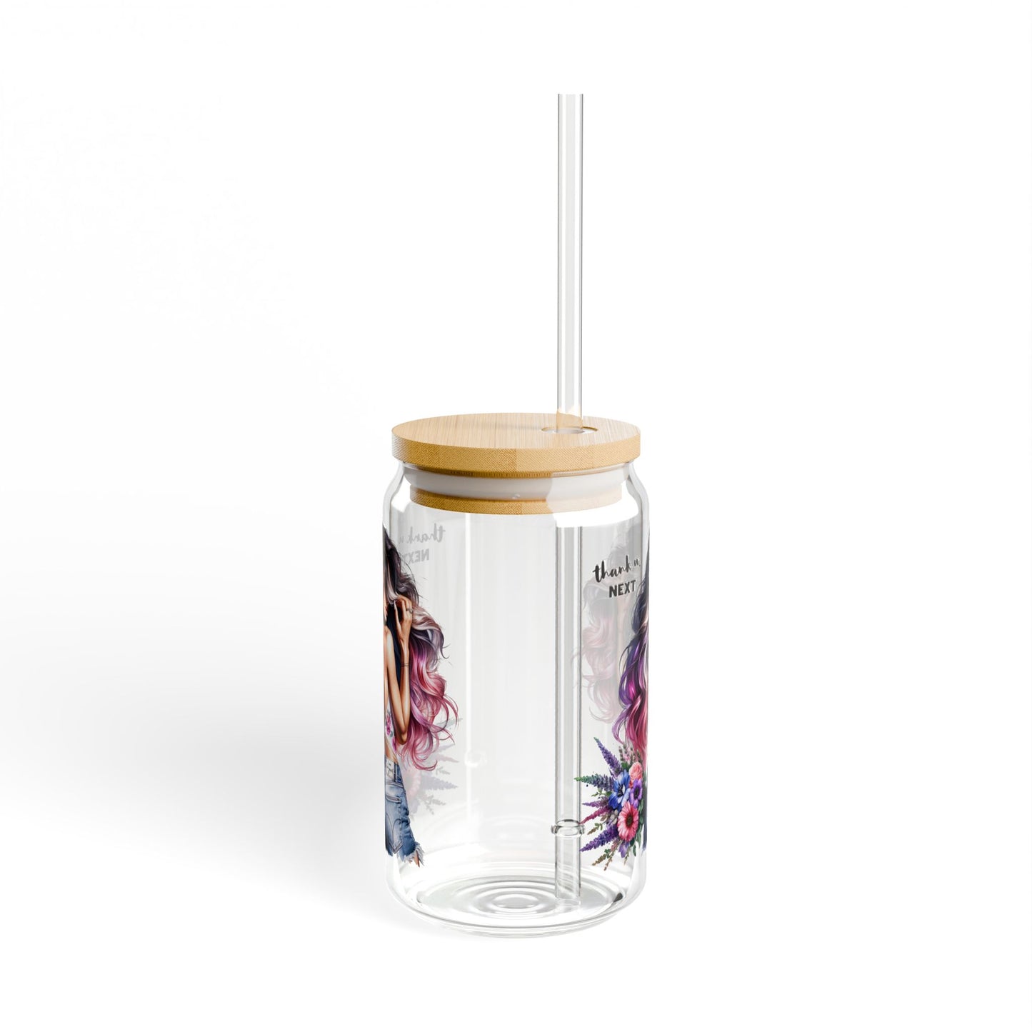 Thank U, Next Artistic 16oz Sipper Glass with Beautiful Woman Design, Perfect for Water, Smoothies, and Gifts