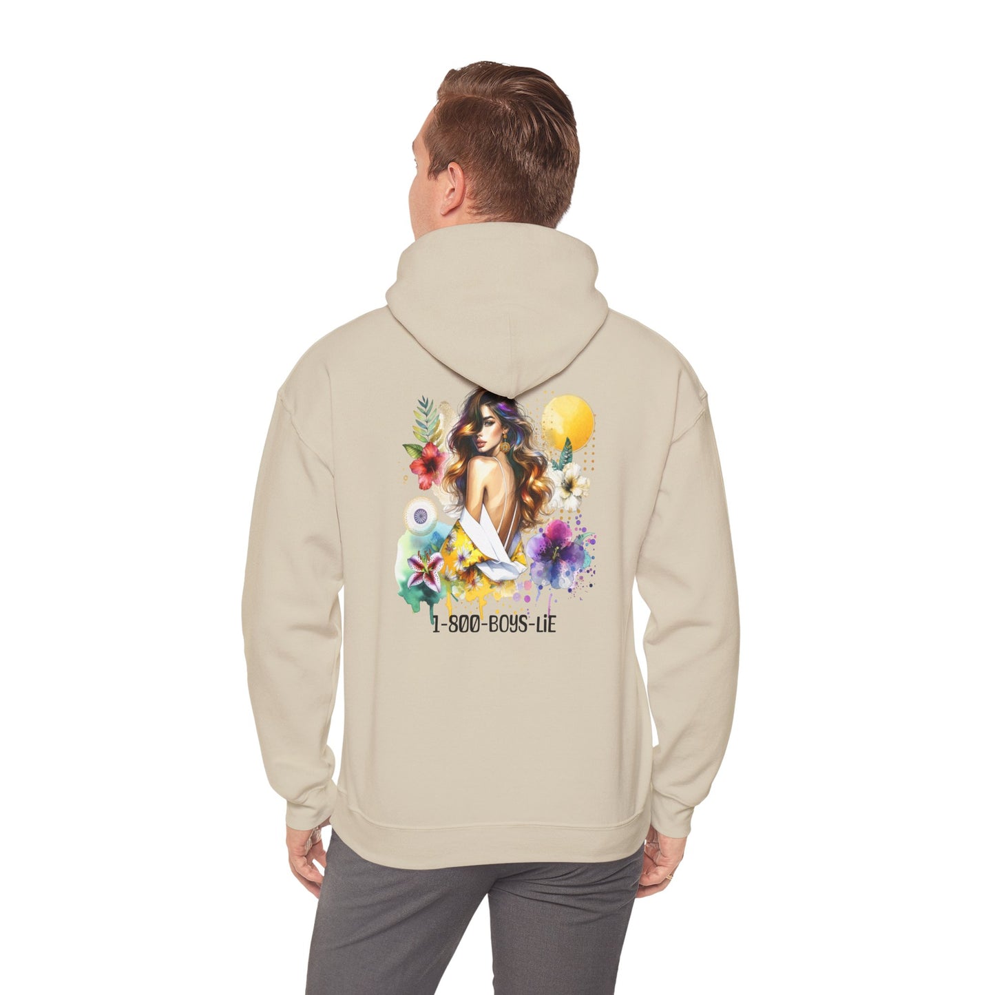 1-800-Boys-Lie Tropical Vibe Hoodie - Unisex Heavy Blend Sweatshirt for Beach Lovers, Summer Style, Gift for Her, Casual Wear, Boho Chic Fashion
