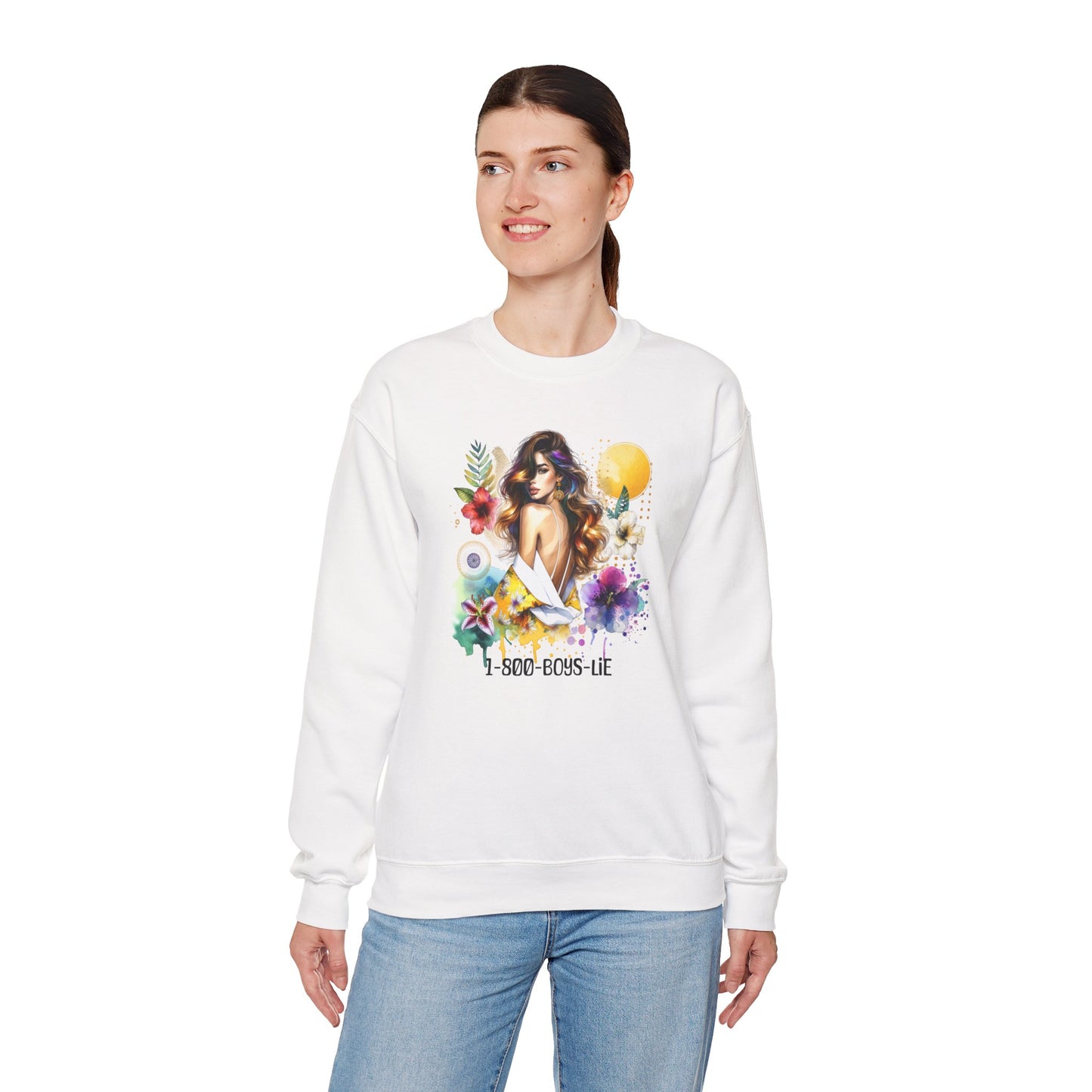 1-800-Boys-Lie Bohemian Floral Crewneck Sweatshirt, Trendy Oversized Sweater, Unique Gift for Her, Cozy Fall Apparel, Birthday & Casual Wear