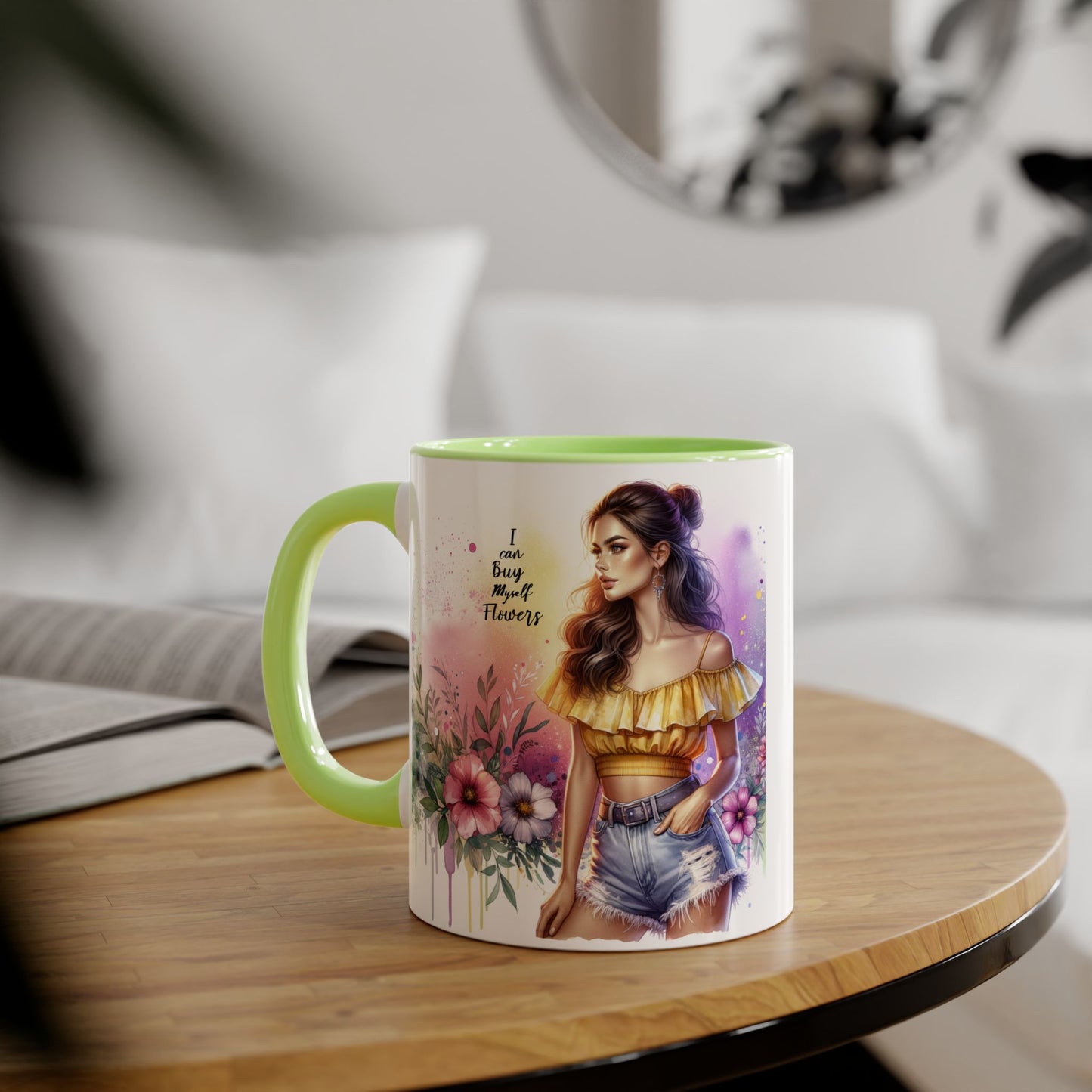 I Can Buy Myself Flowers Colorful Floral Accent Mug, 11oz Coffee Cup, Bohemian Style Drinkware, Perfect Gift for Garden Lovers, Ideal for Birthdays, Mother's Day