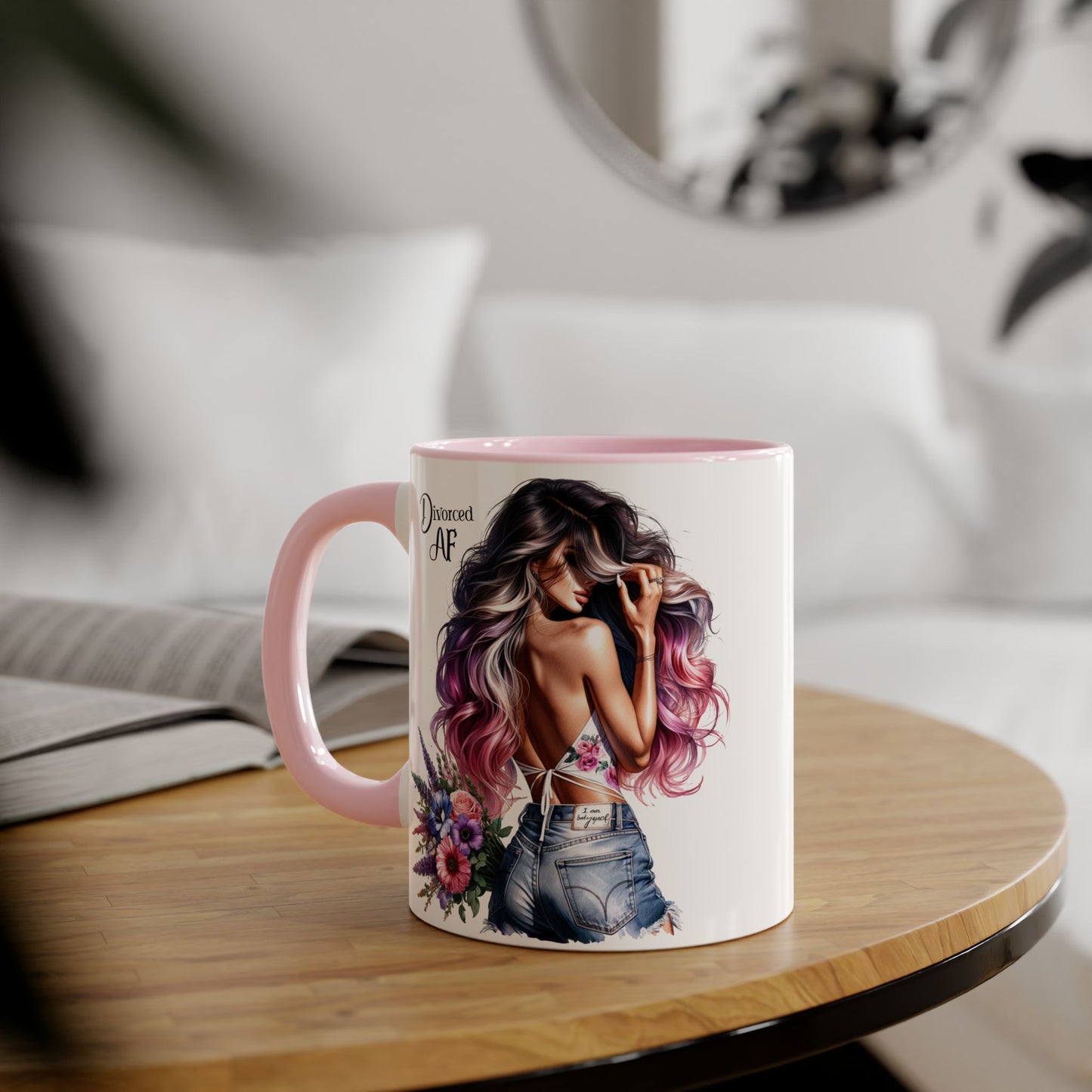 Dreamy Diva Accent Mug, Coffee Cup, Divorced AF Floral Design, Gift for Her, Unique Women’s Mug, Birthday Present, Relaxing Tea Cup