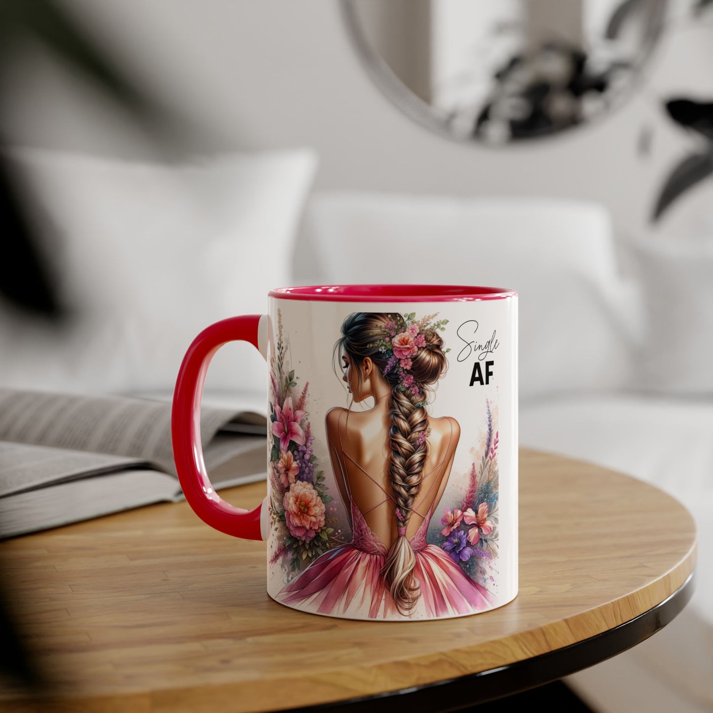 Single AF Floral Accent Mug - Perfect Gift for Single Friends, Celebration, Coffee Lovers, Birthday, Chic Decor