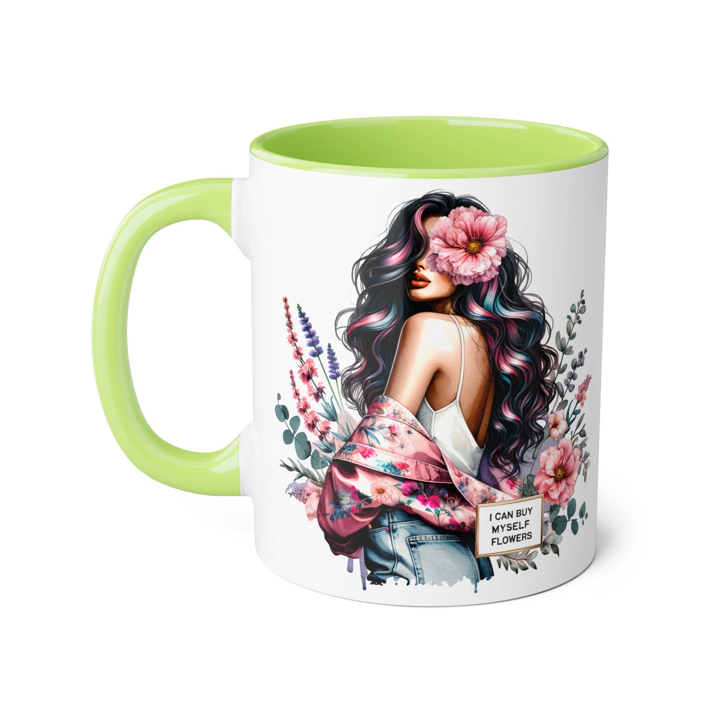 I Can Buy Myself Flowers Floral Accent Mug, Inspirational Coffee Cup, Gift for Her, Self-Care Mugs, Women's Empowerment Drinkware