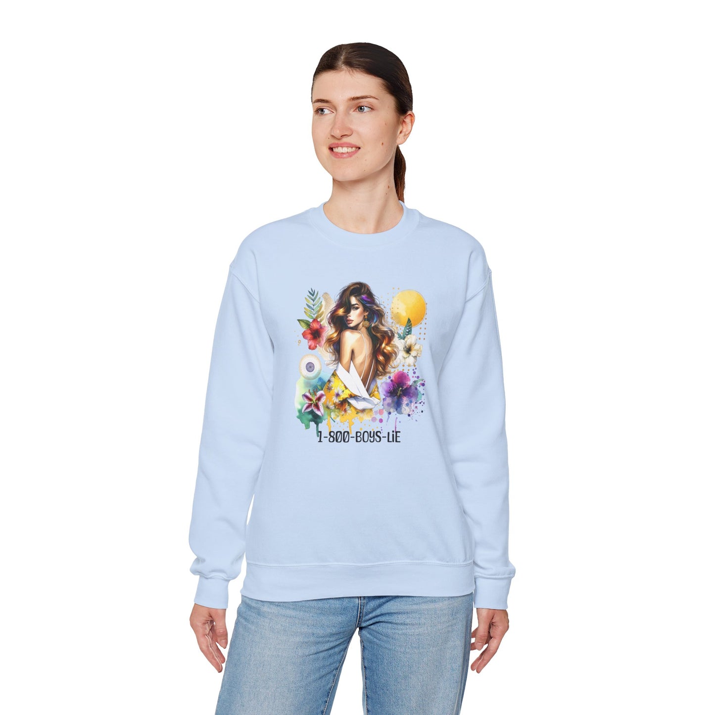 1-800-Boys-Lie Bohemian Floral Crewneck Sweatshirt, Trendy Oversized Sweater, Unique Gift for Her, Cozy Fall Apparel, Birthday & Casual Wear