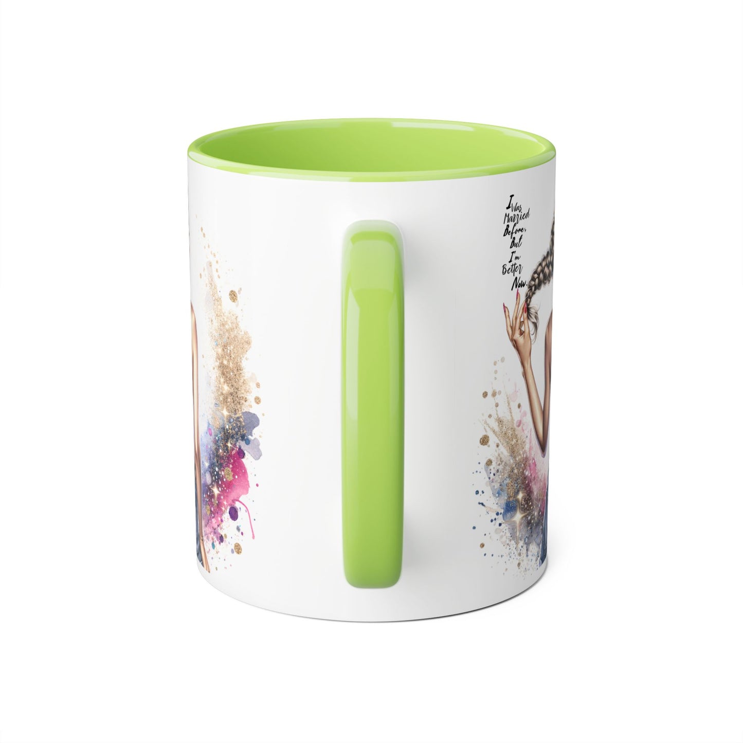 I Was Married Before But I'm Better Now Humoristic Artistic Accent Mug, 11oz | Vibrant Coffee Cup, Gift for Her, Inspirational Decor, Stylish Drinkware, Unique Artwork