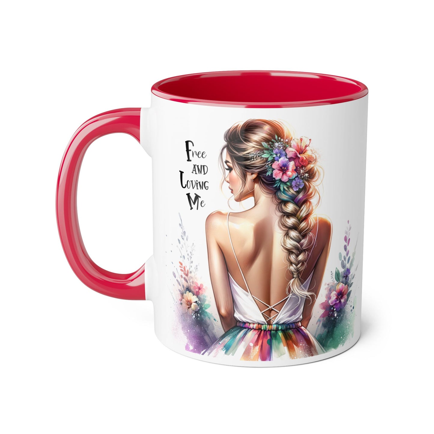 Free and Loving Me Floral Art Accent Mug - Inspirational Drinkware for Home and Gifts, Coffee Mug, Tea Cup, Birthday Present, Motivational Quote