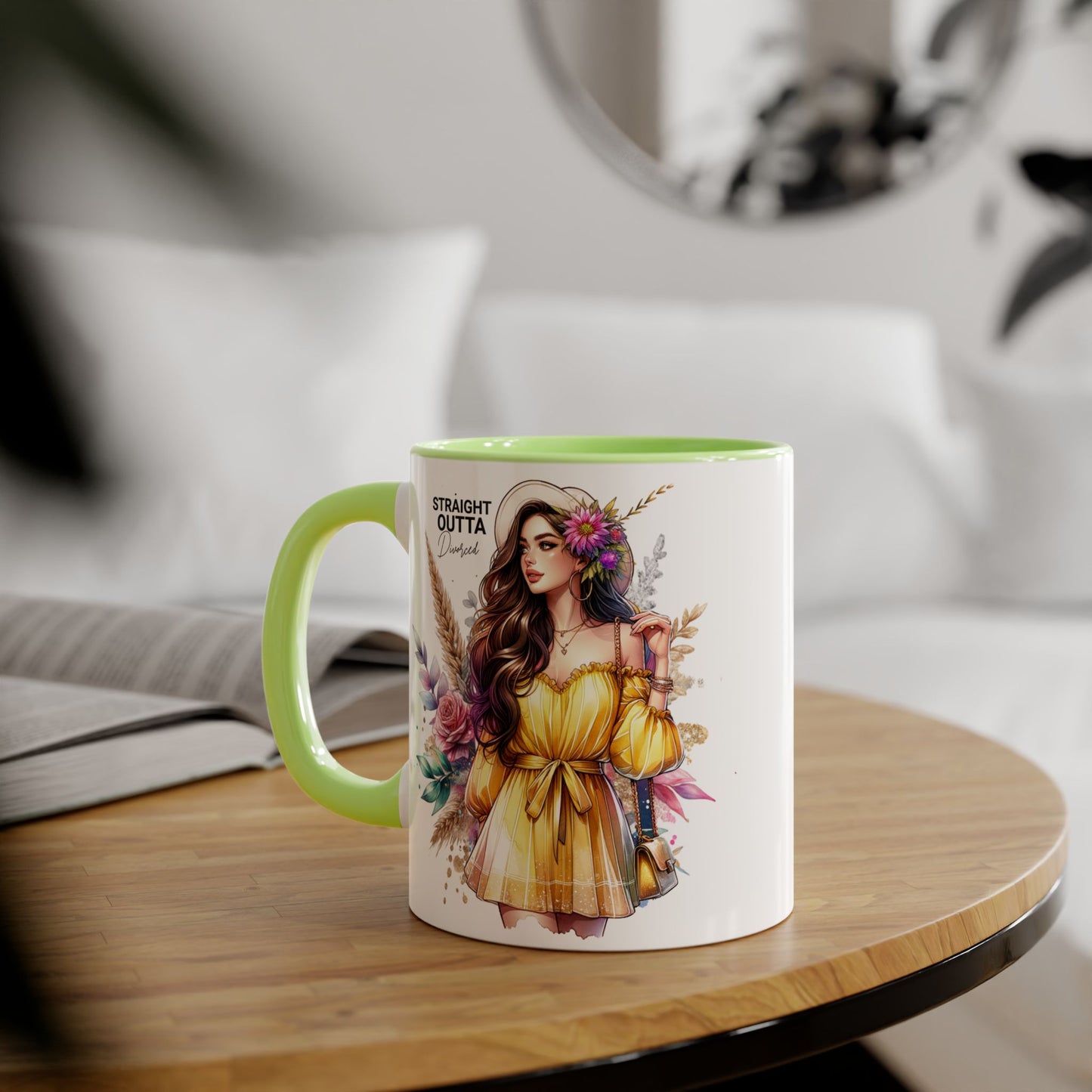 Straight Outta Divorced Humoristic Chic Floral Accent Mug, Stylish Coffee Cup, Trendy Teacup, Unique Gift for Friends, Perfect for Birthdays and Celebrations