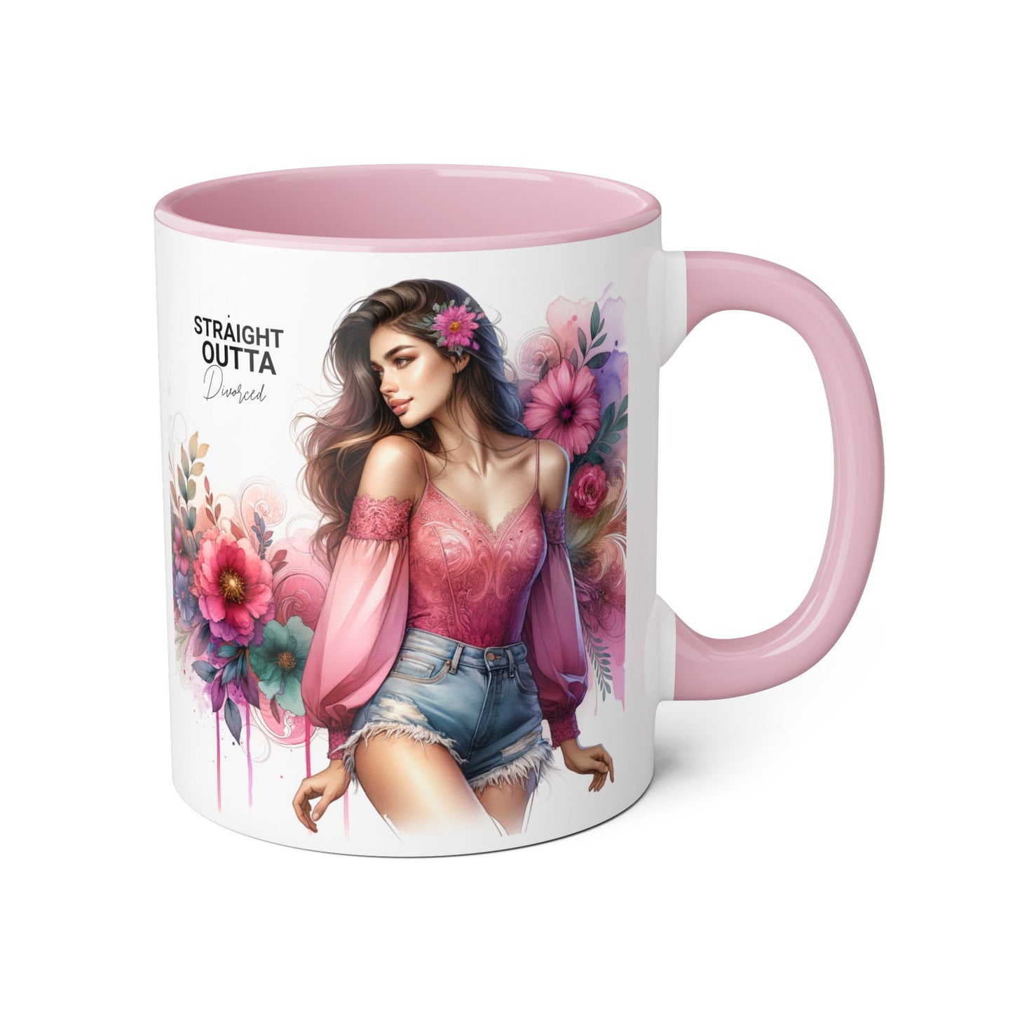 Straight Outta Divorced Humoristic Stylish Accent Mug, Floral Coffee Cup, Gifts for Her, Straight Outta, Unique Art Mug, Home Decor, Birthday Present