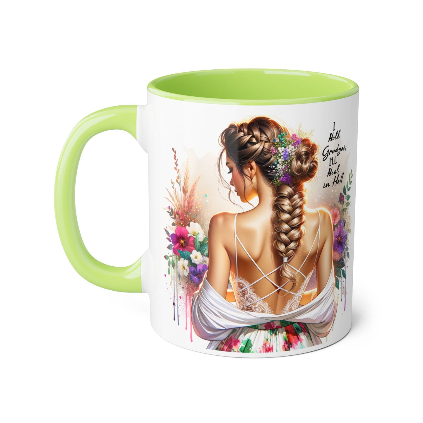 I Hold Grudges, I'll Heal in Hell Boho Floral Accent Mug, Inspirational Coffee Cup, Gift for Her, Home Decor, Mother's Day, Bohemian Kitchenware