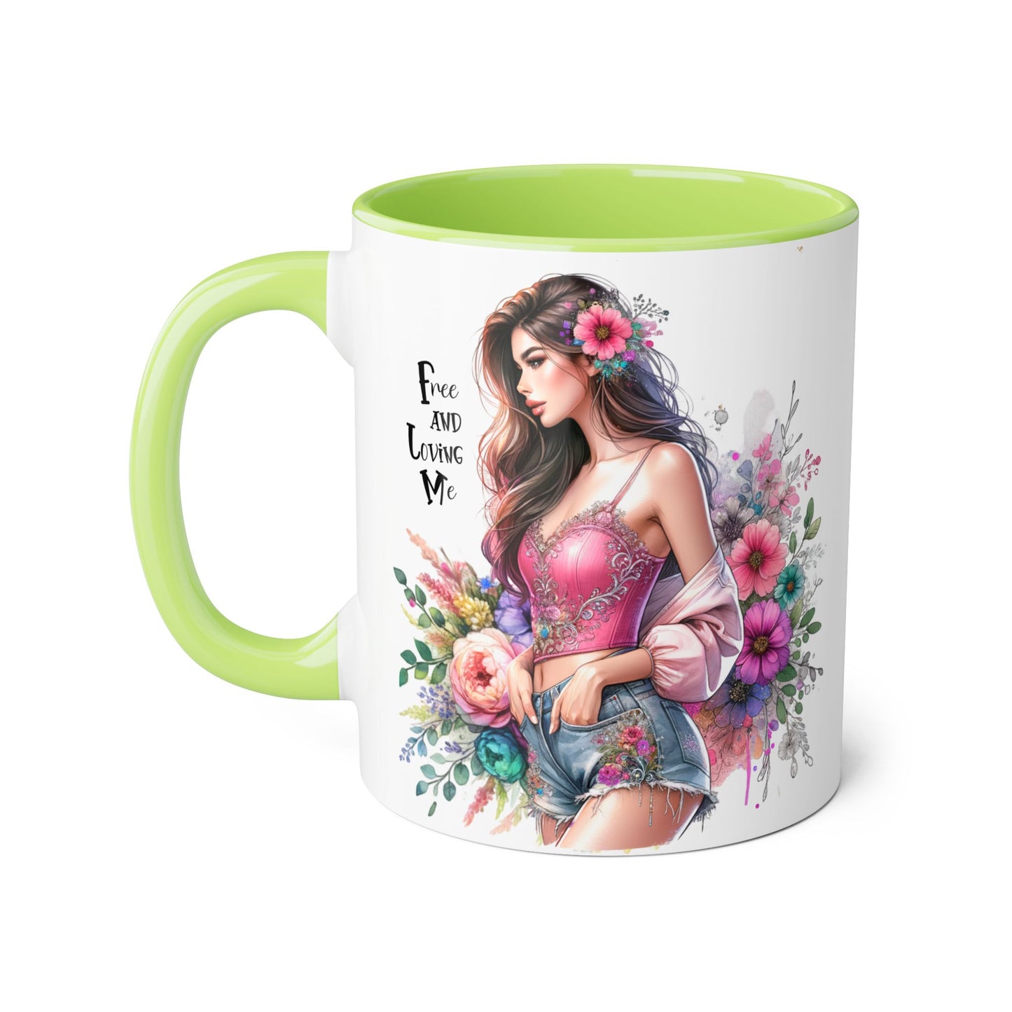 Bohemian Floral Accent Mug, 11oz Coffee Cup, Artisanal Drinkware, Perfect Gift for Nature Lovers, Inspirational Quote Mug, Unique Home Decor