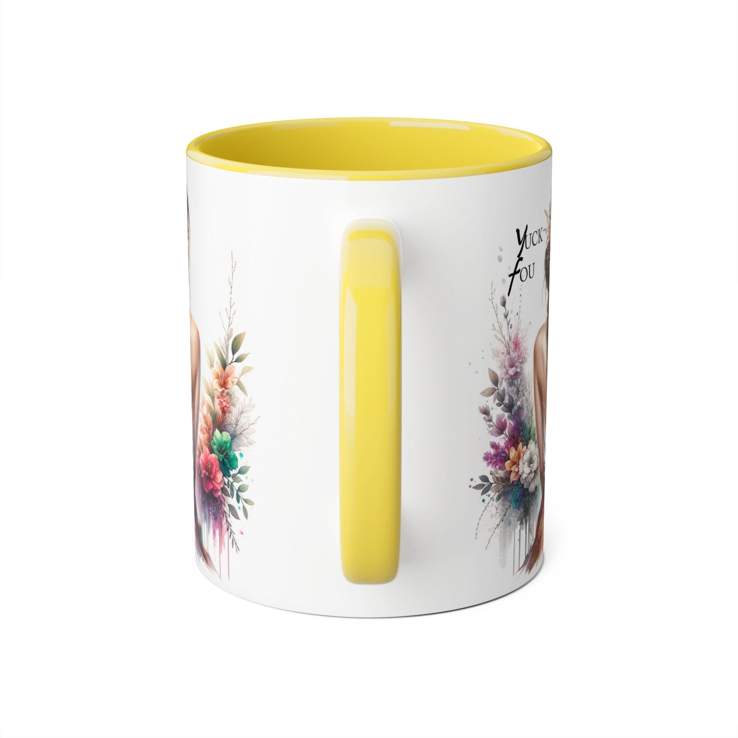 Floral Accent Mug with Yuck Fou Design – Gift for Coffee Lovers, Unique Home Decor, Flower Art Mug, Personalized Drinkware, Boho Style