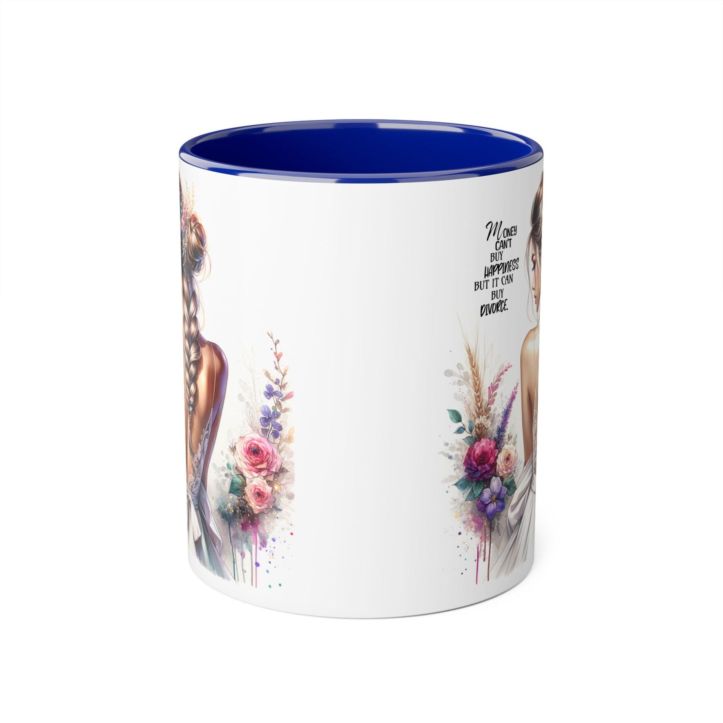 Money Can't Buy Happiness But It Can Buy Divorce Humoristic Elegant Floral Accent Mug, Inspirational Gift, Coffee Cup for Brides, Wedding Favors, Self-Care Reminder, Home Décor