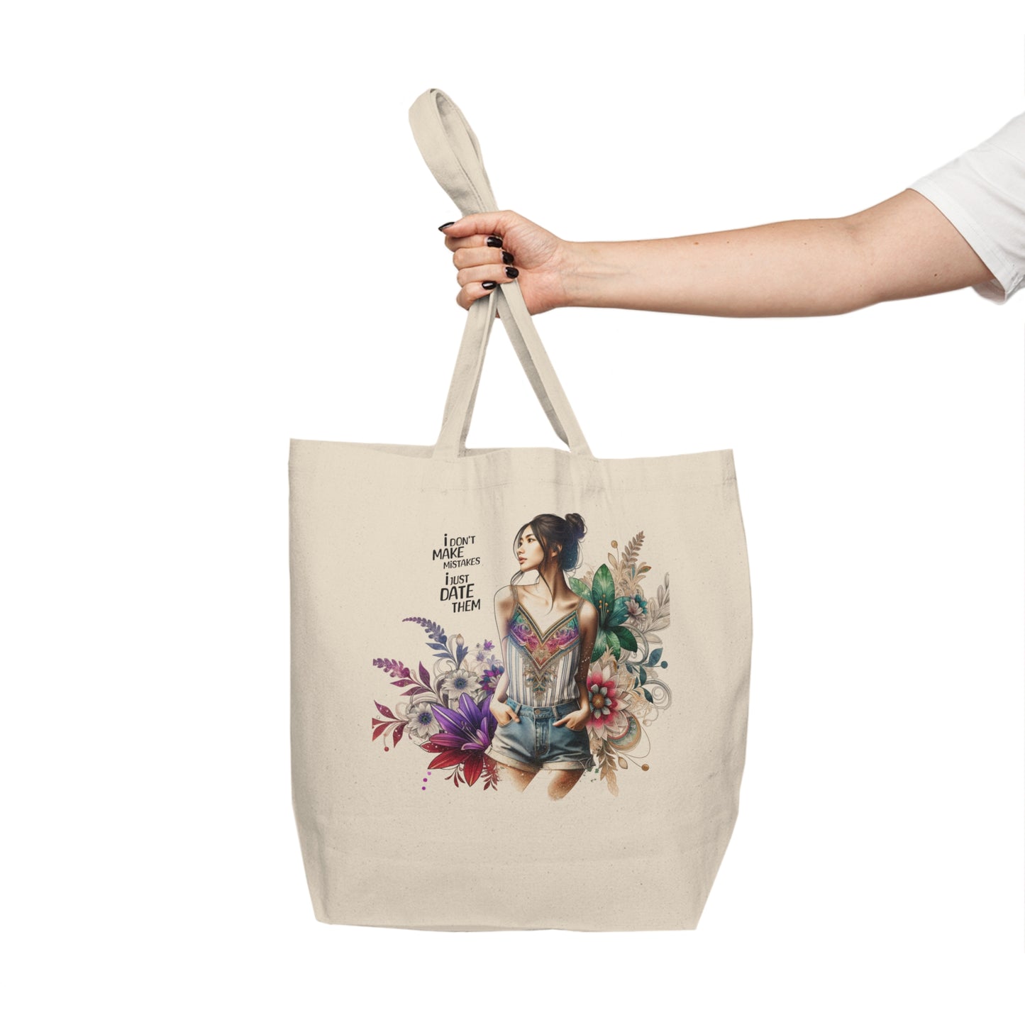 I Don`t Make Mistakes, I Just Date Them Bohemian Floral Canvas Shopping Tote, Eco-Friendly Market Bag, Book Lover Gift, Stylish Grocery Tote, Summer Beach Carryall
