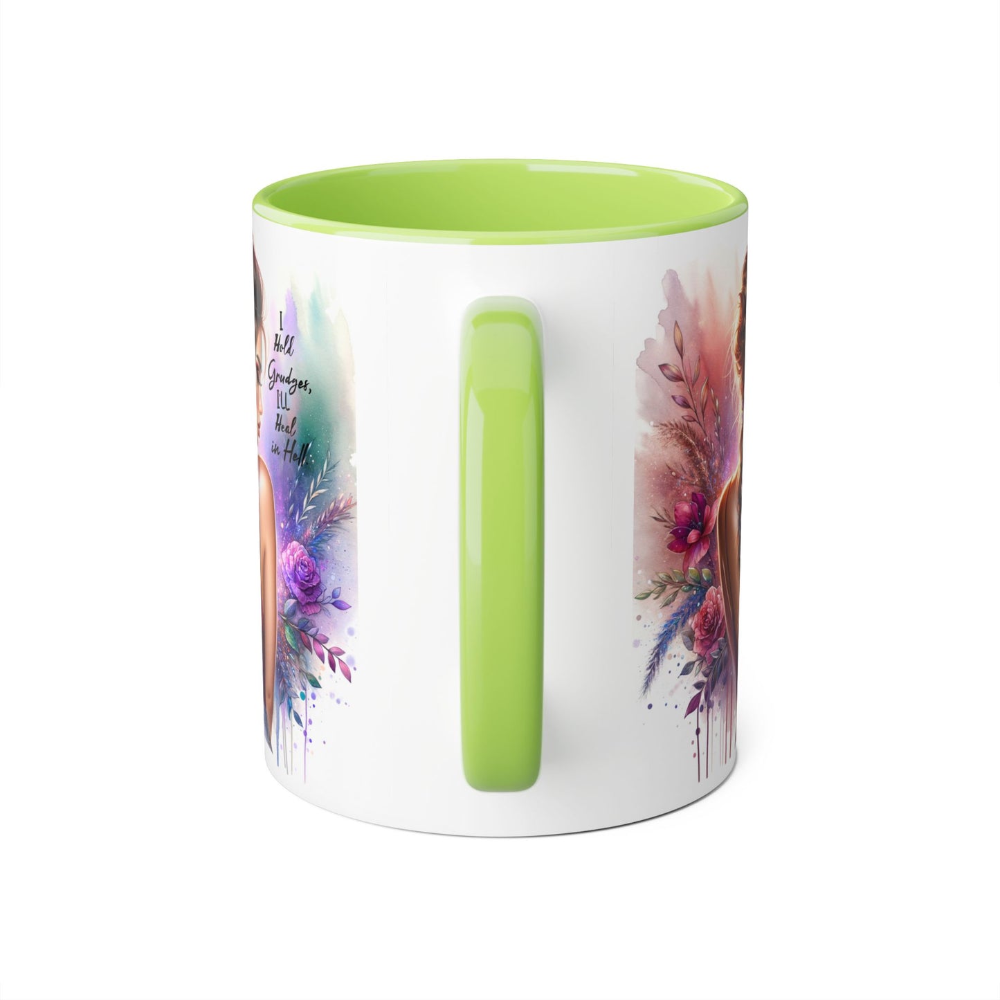 I Hold Grudges, I'll Heal in Hell Artistic Black Accent Mug, Inspirational Coffee Cup, Unique Gift for Her, Flower Design Tea Mug, Stylish Drinkware for Every Occasion