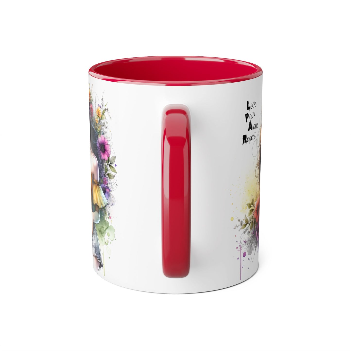 Colorful Artistic Accent Mug with Floral Design, Boho Coffee Cup, Gift for Her, Unique Tea Mug, Inspirational Quote Mug