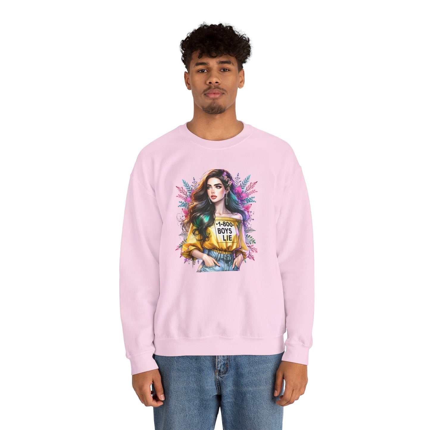 1-800-Boys-Lie Colorful Graphic Crewneck Sweatshirt - 'Boys Lie' Design, Unisex Sweatshirt, Trendy Gift, Casual Wear, Comfortable Outfit