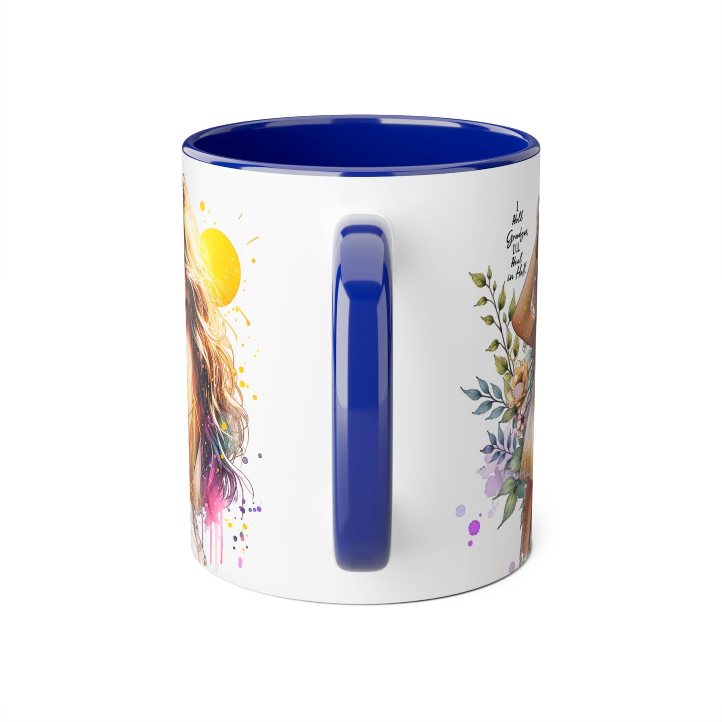 I Hold Grudges, I'll Heal in Hell Humoristic Artistic Accent Mugs, Floral Sunset Mug, Inspirational Coffee Cup, Unique Gift for Her, Bohemian Style Drinkware