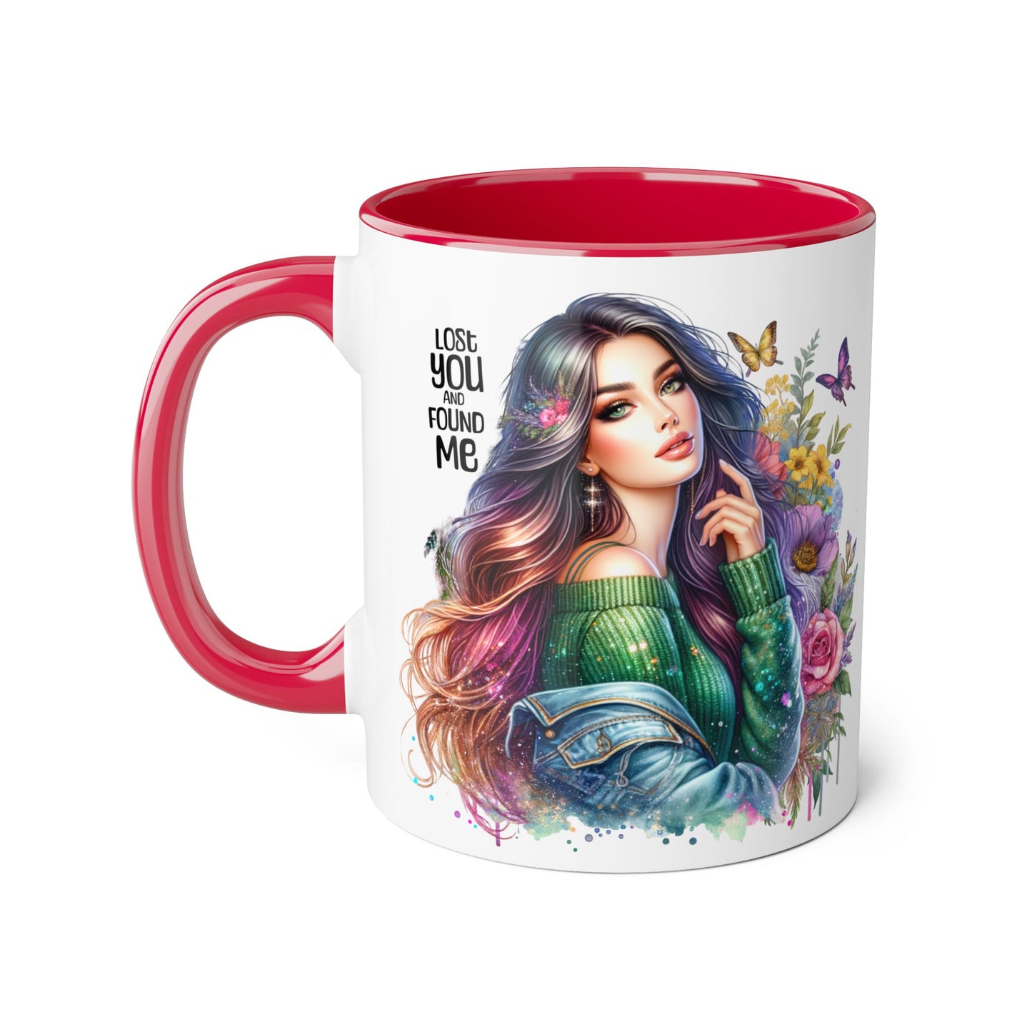 Colorful Accent Mug - "Lose You and Found Me" Design for Coffee Lovers, Unique Gift for Her, Floral Art Mug, Inspirational Drinkware
