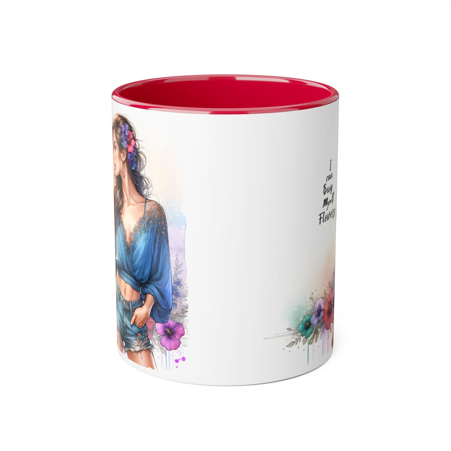Chic Floral Accent Mug | I Can Buy My Own Flowers | Gift for Her, Coffee Cup, Art Mug, Inspirational Drinkware, Stylish Tea Mug