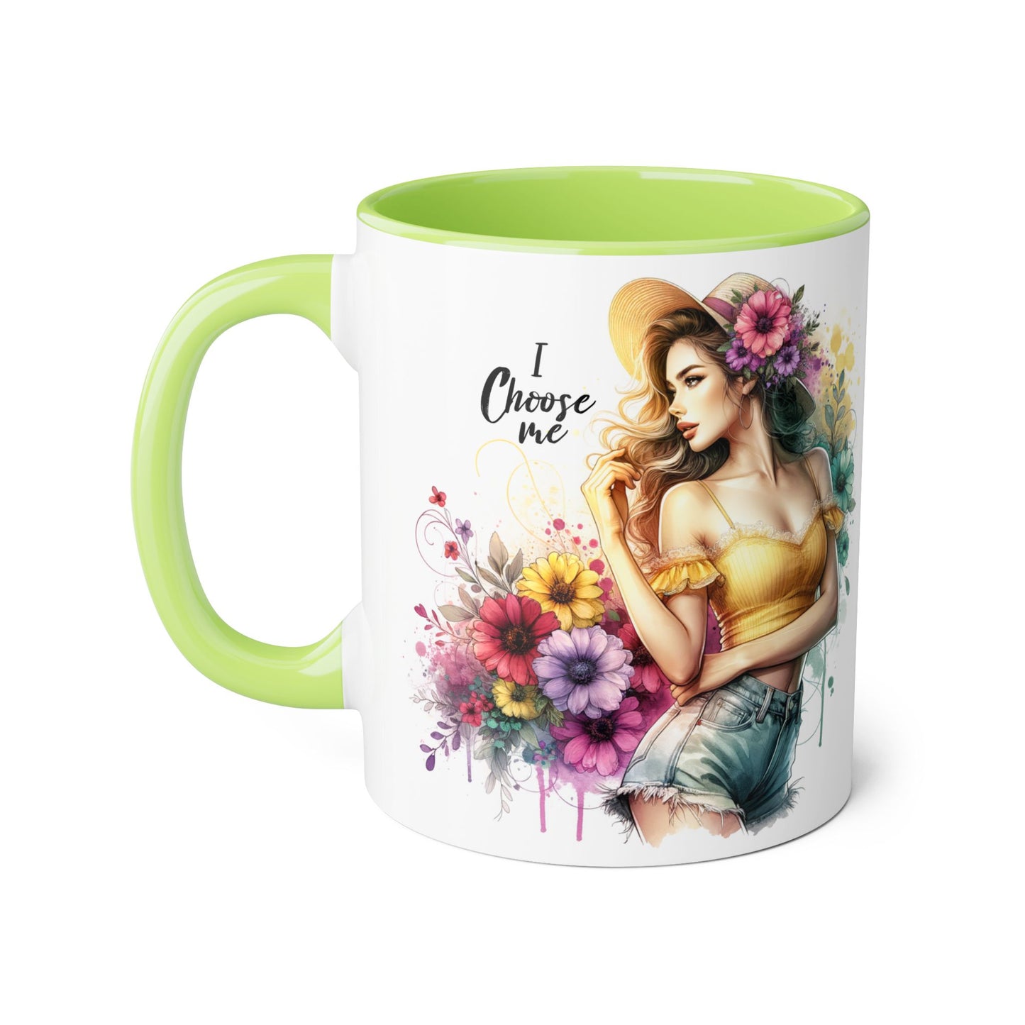 I Choose Me Chic Floral Accent Mug, Inspirational Gift for Her, Coffee Tea Lover, Birthday Present, Colorful Art Mug